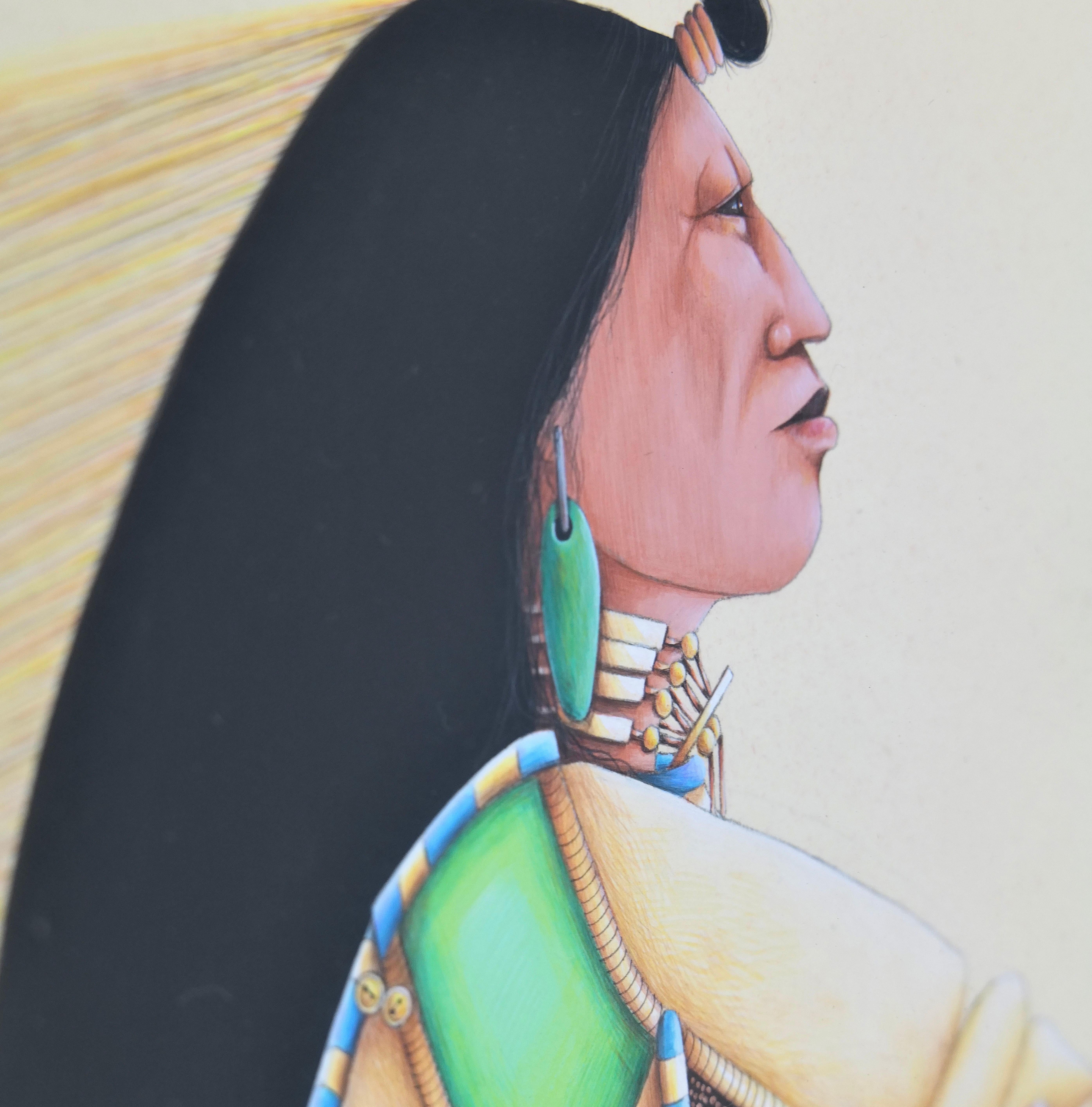 Female Native American Warrior with Staff by Tillier Wesley For Sale 8
