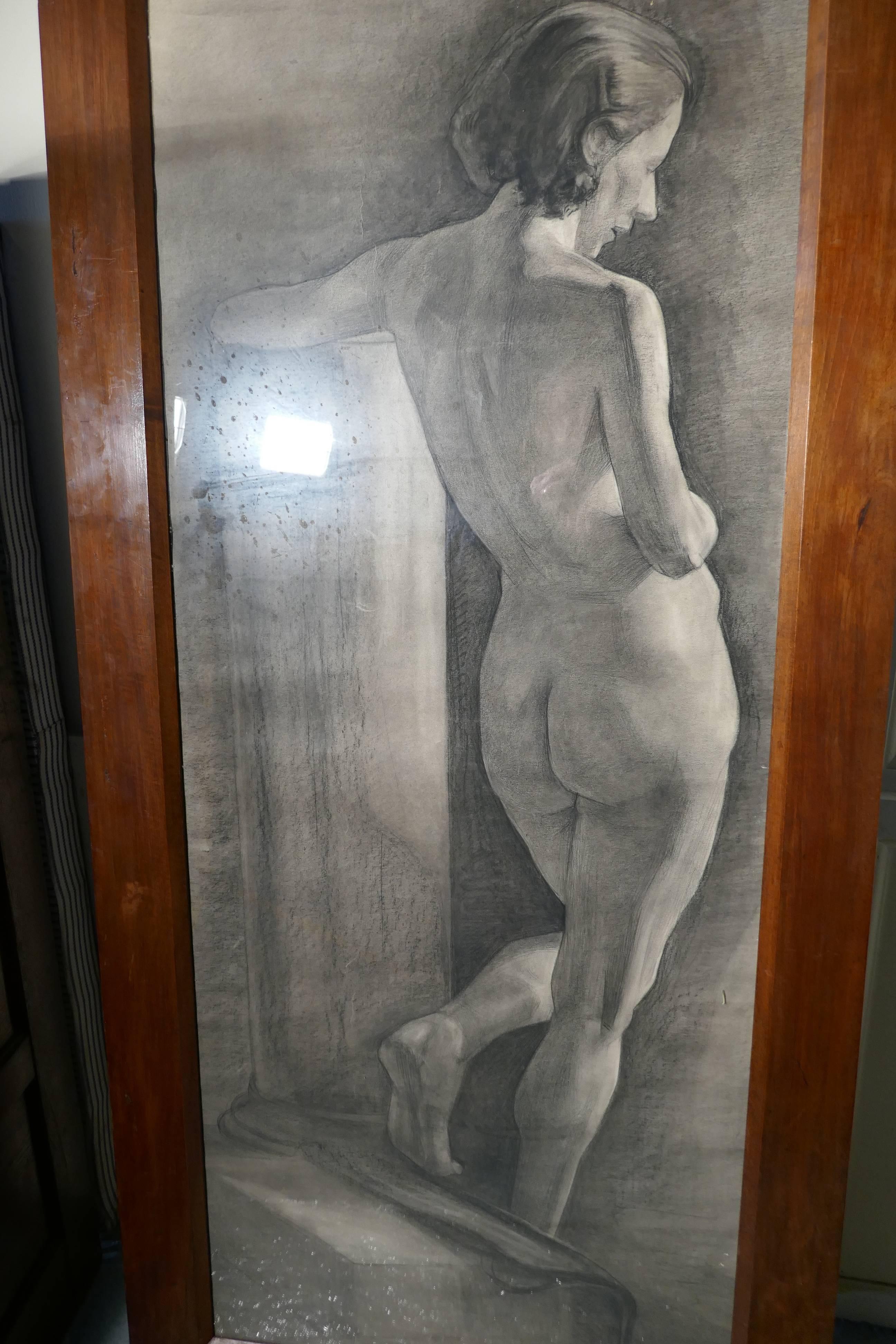 Bohème Femme nue encadrée une grande étude encadrée au fusain en vente