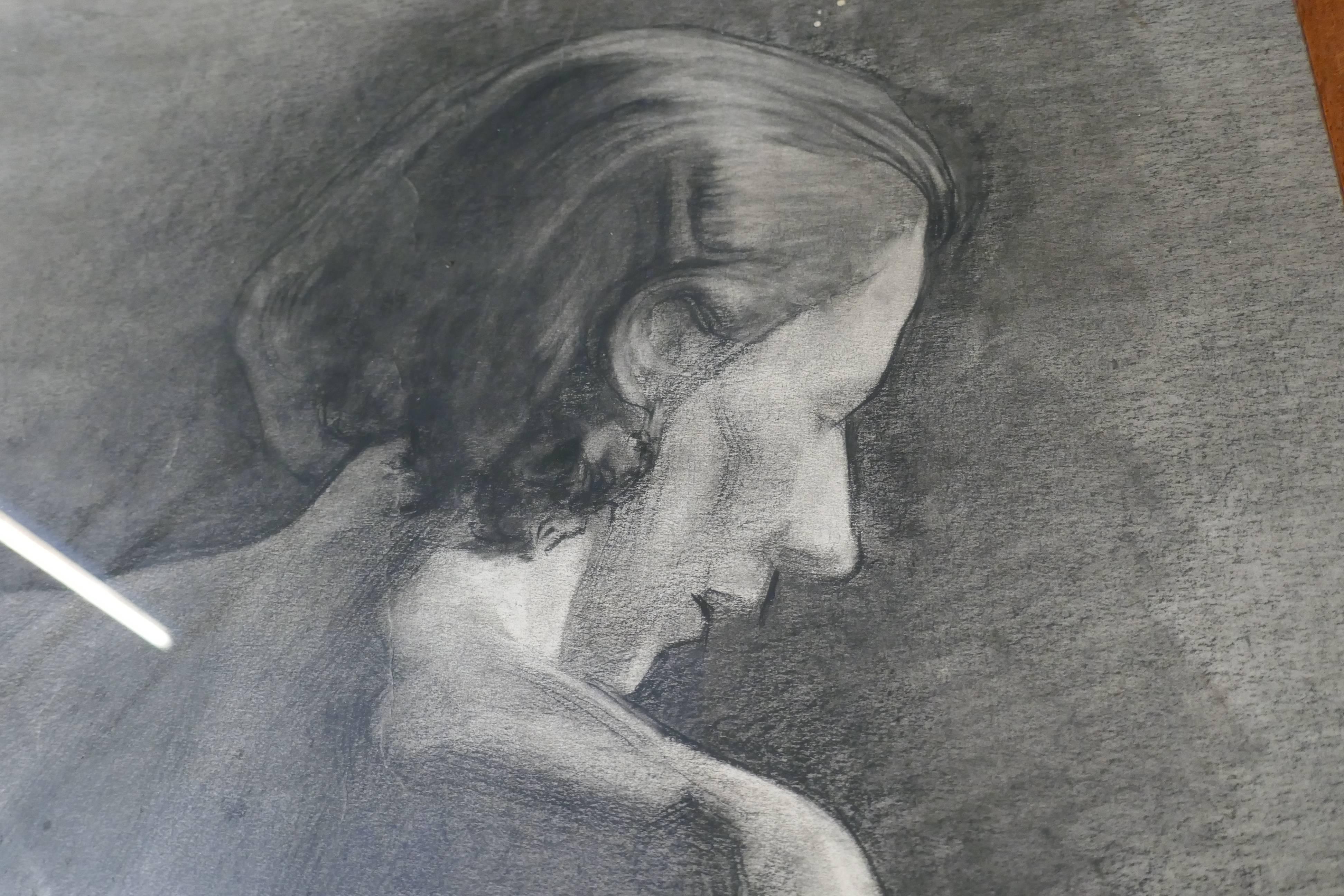 Female Nude a Large Framed Study in Charcoal For Sale 2