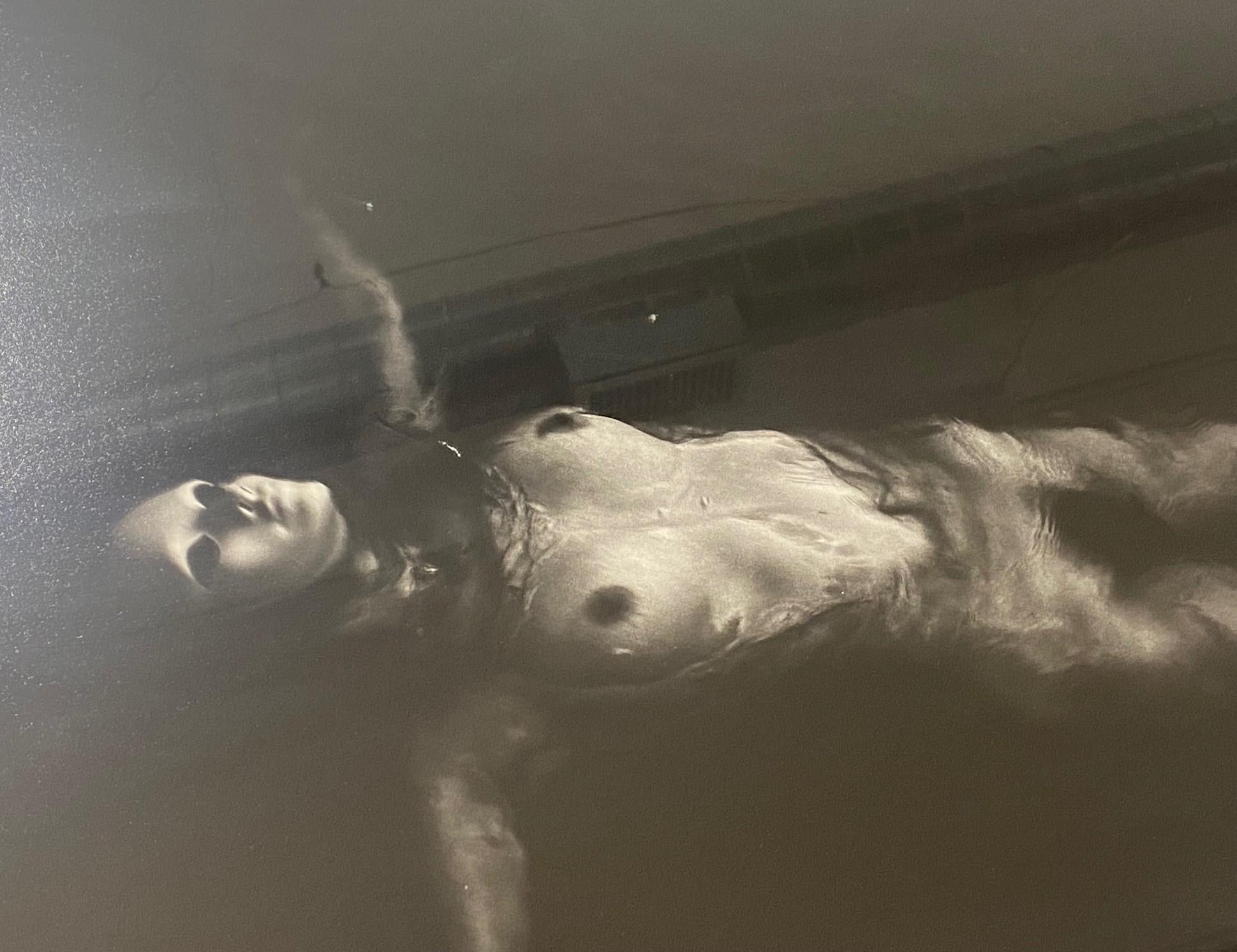 Modern Female Nude Black & White Signed Photograph of Mysterious Masked Woman in Water For Sale