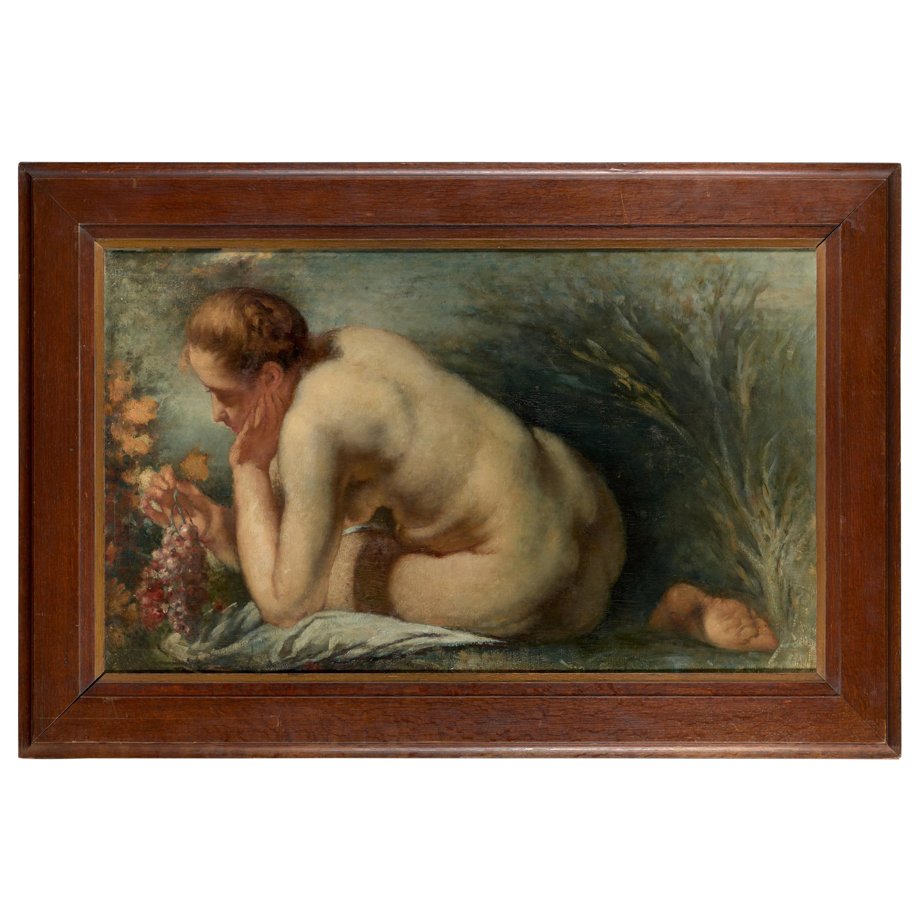 Female Nude Copied from J.Jordaens' Allegory of Abundance, Oil on Canvas For Sale