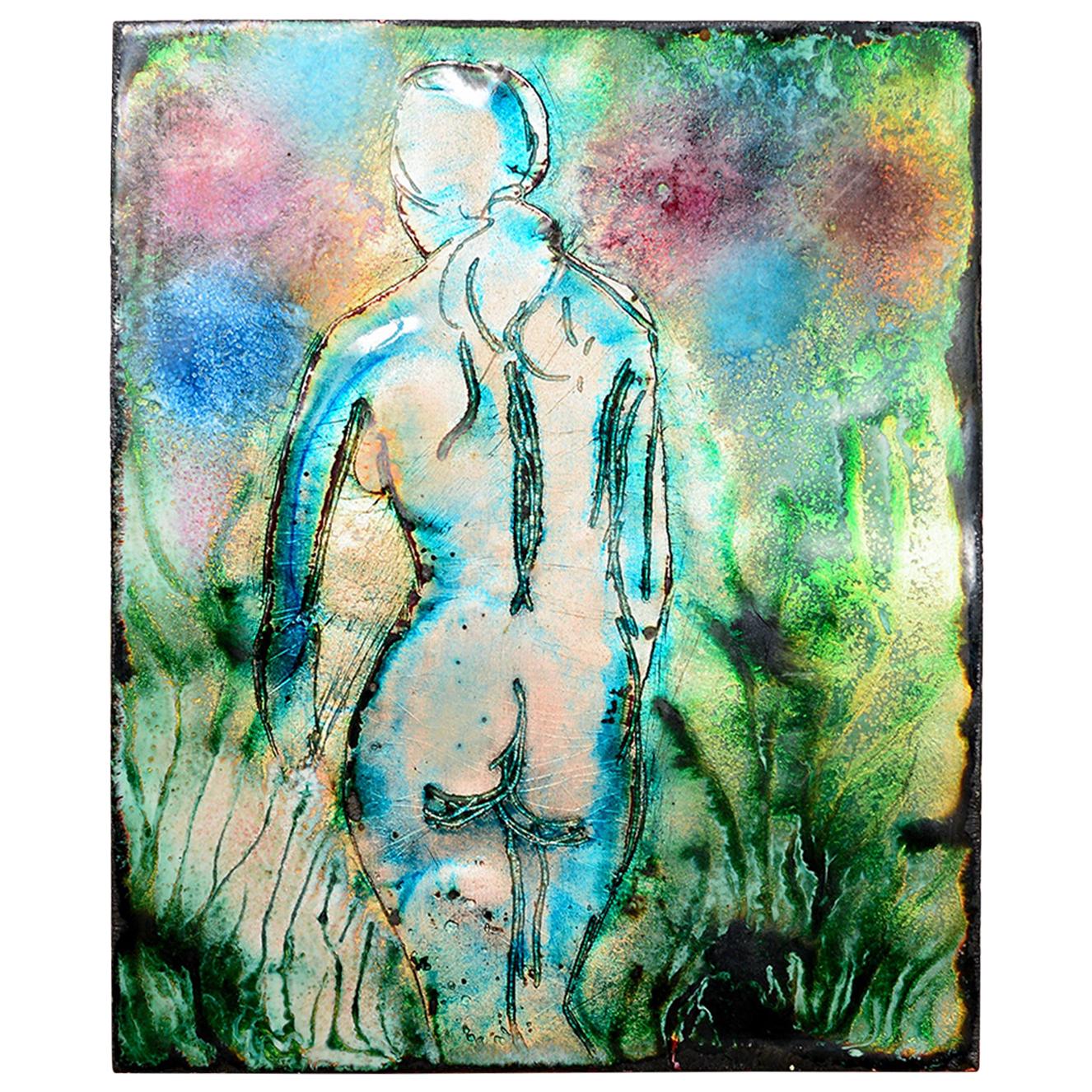 1950s Painting Female Nude Copper Enamel Art Studio Del Campo For Sale