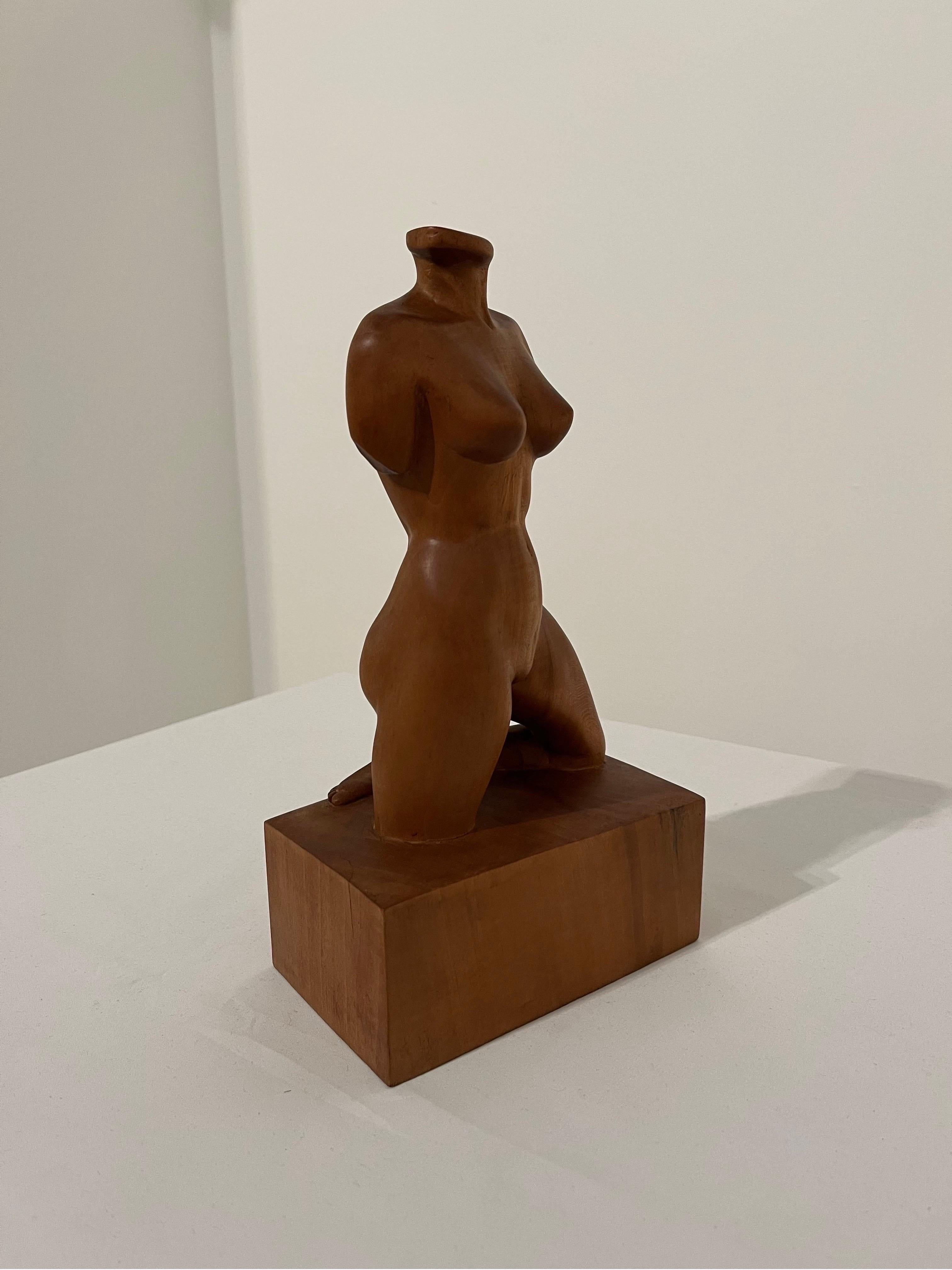 European Female Nude Figure Bust Wood Carving 1960s sculpture  For Sale