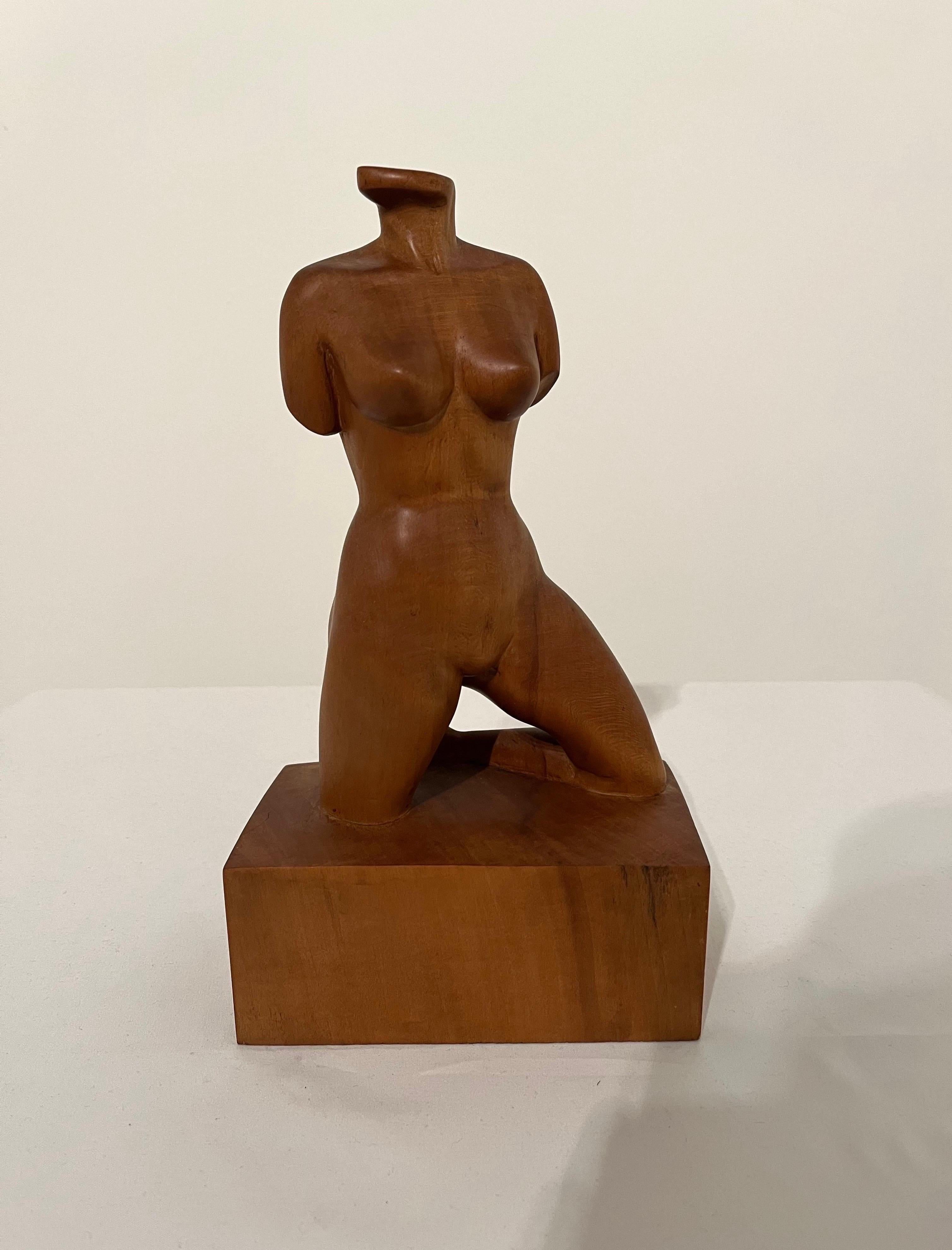 Carved Female Nude Figure Bust Wood Carving 1960s sculpture  For Sale