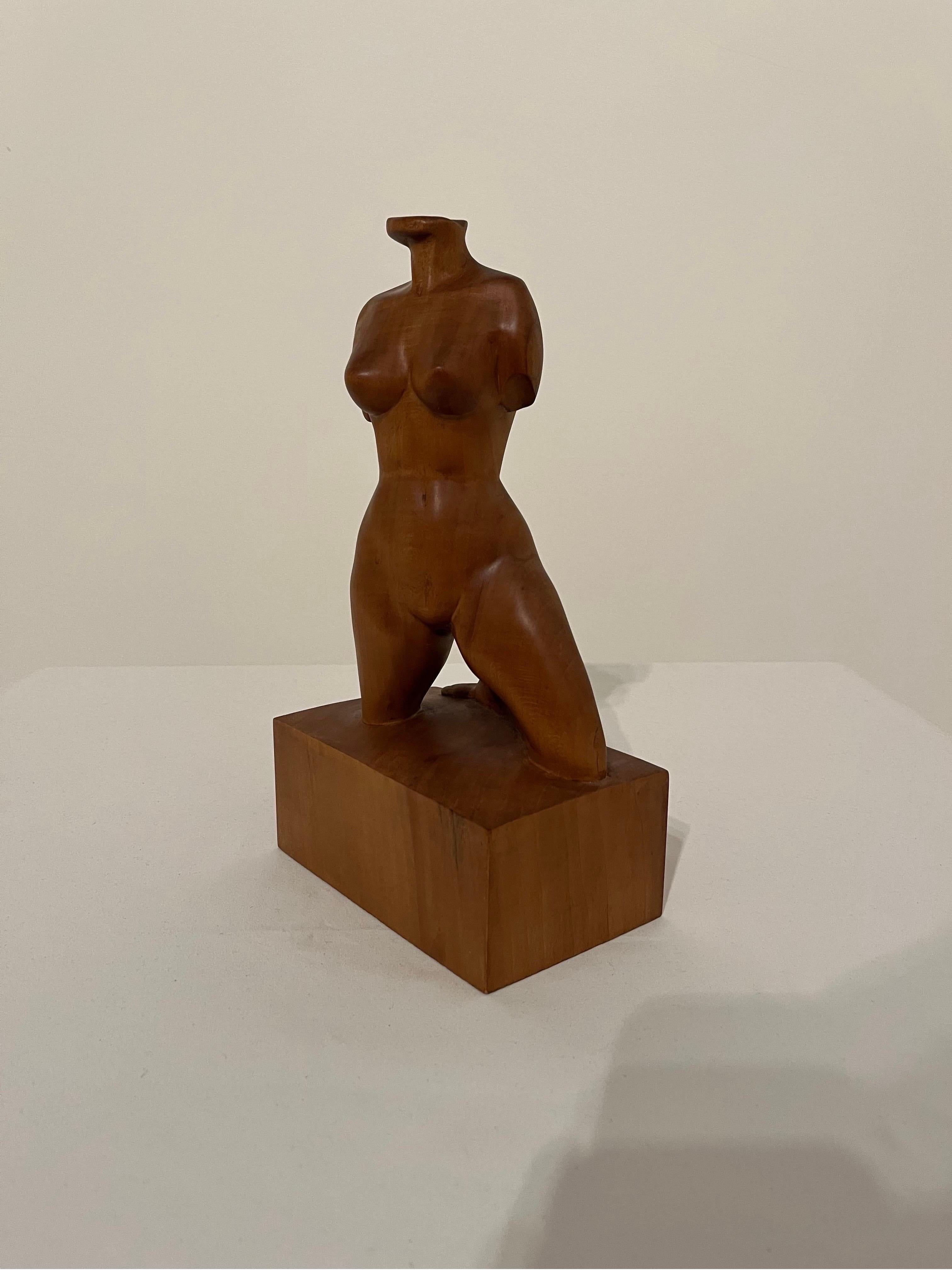 Mid-20th Century Female Nude Figure Bust Wood Carving 1960s sculpture  For Sale