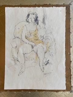 Frauen Akt in einem Sessel, signiert von Jules Pascin, Zeichnung in Aquarell