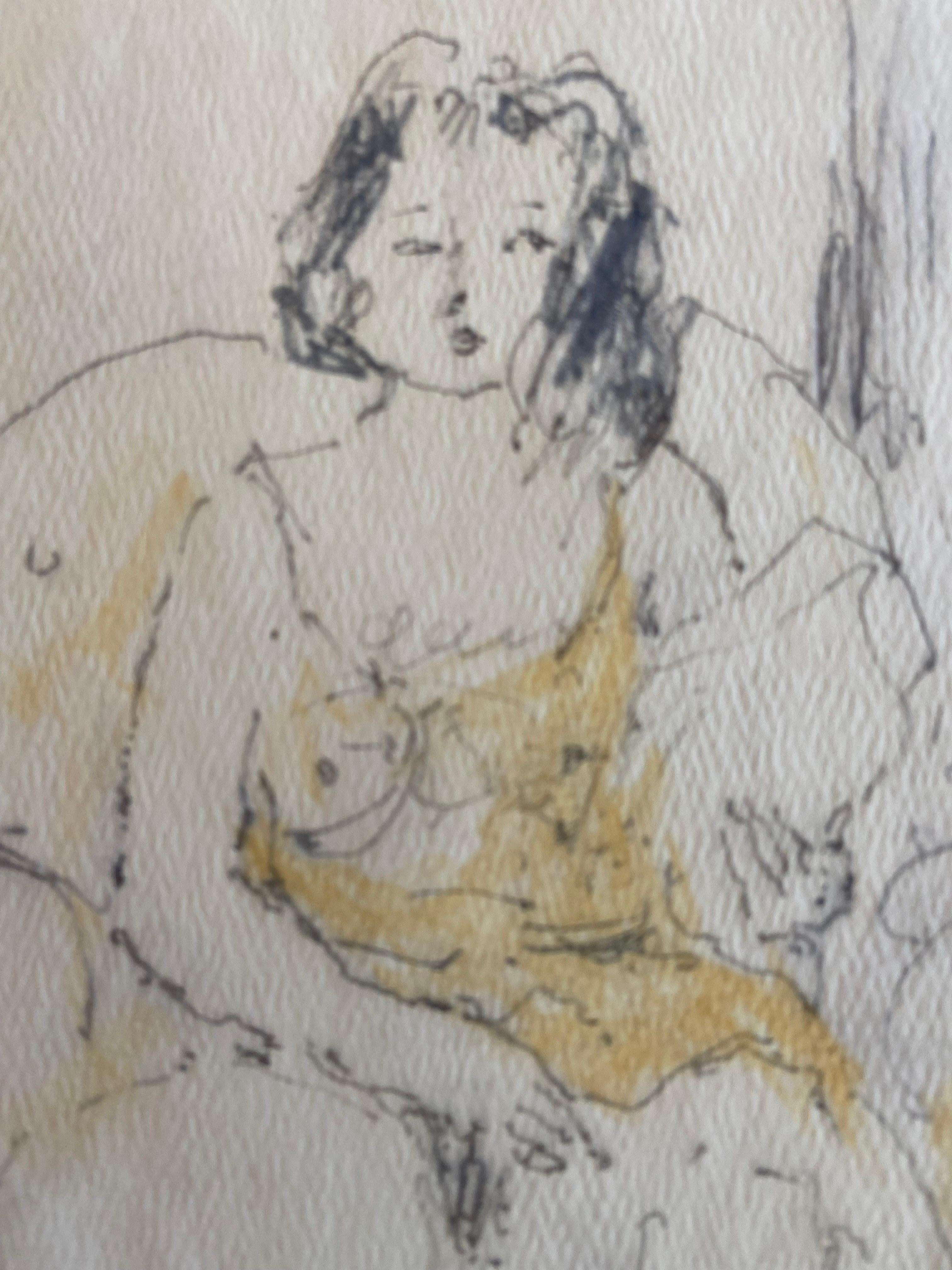 20th Century Female Nude in an Armchair Signed by Jules Pascin Drawing in Watercolour  For Sale