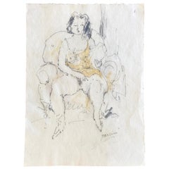 Female Nude in an Armchair Signed by Jules Pascin Drawing in Watercolour