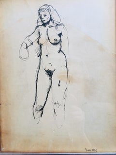 Nu féminin dessiné à l'encre par le peintre italien Renato Guttuso:: Rome 1952