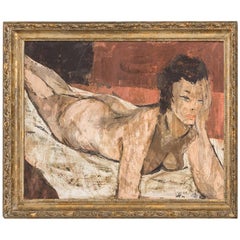 Female Nude Modernist Painting by Charles Levier, 1950s