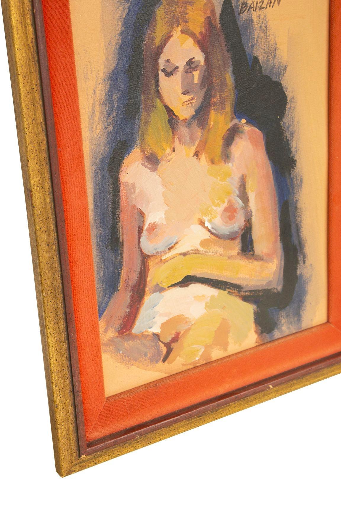 Mid-Century Modern Female Nude Painting by Baizan For Sale