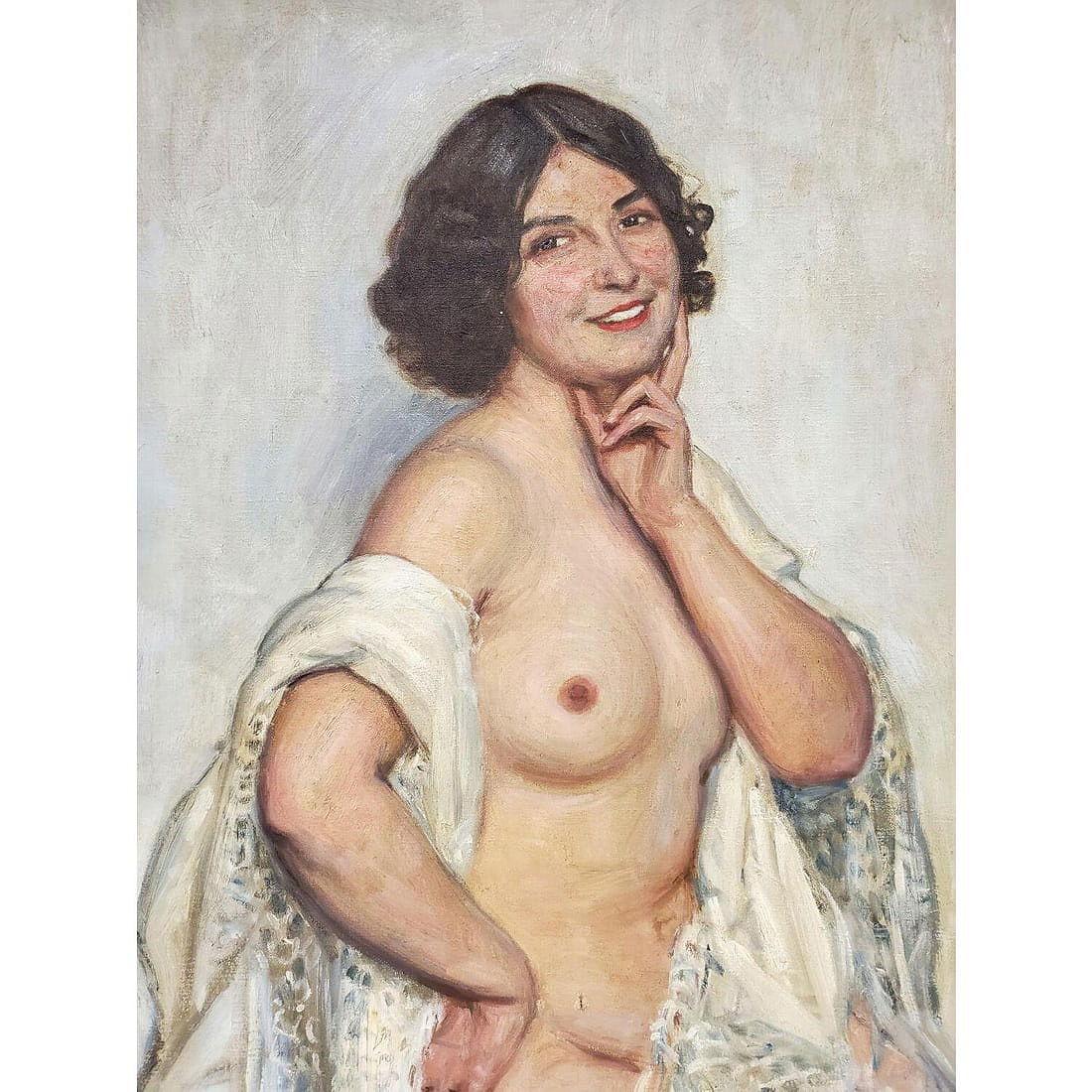 Charming oil on canvas in period frame by the Russian-born American artist, Charles Polowetski (1884-1955) depicting a lovely seated female.  Stretcher 21.5 by 29.5 inches and the frame 26.5 by 35 inches.
