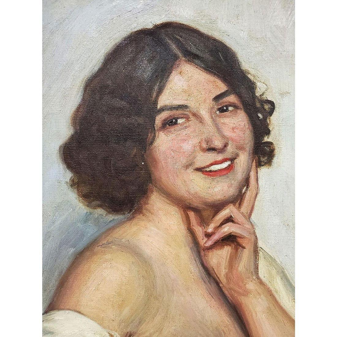 American Female Nude Portrait Oil Painting by Charles Polowetski (1884-1955) For Sale