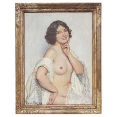 Female Nude Portrait Oil Painting by Charles Polowetski (1884-1955)