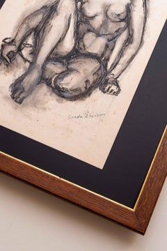 Frauen-Aktstudie – Zeichnung in Holzkohle und Bleistift von Gerda Akesson, 1950er Jahre