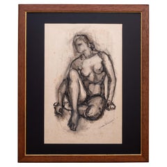 Female Nude Study - Drawing in Charcoal and Pencil by Gerda Akesson 1950s