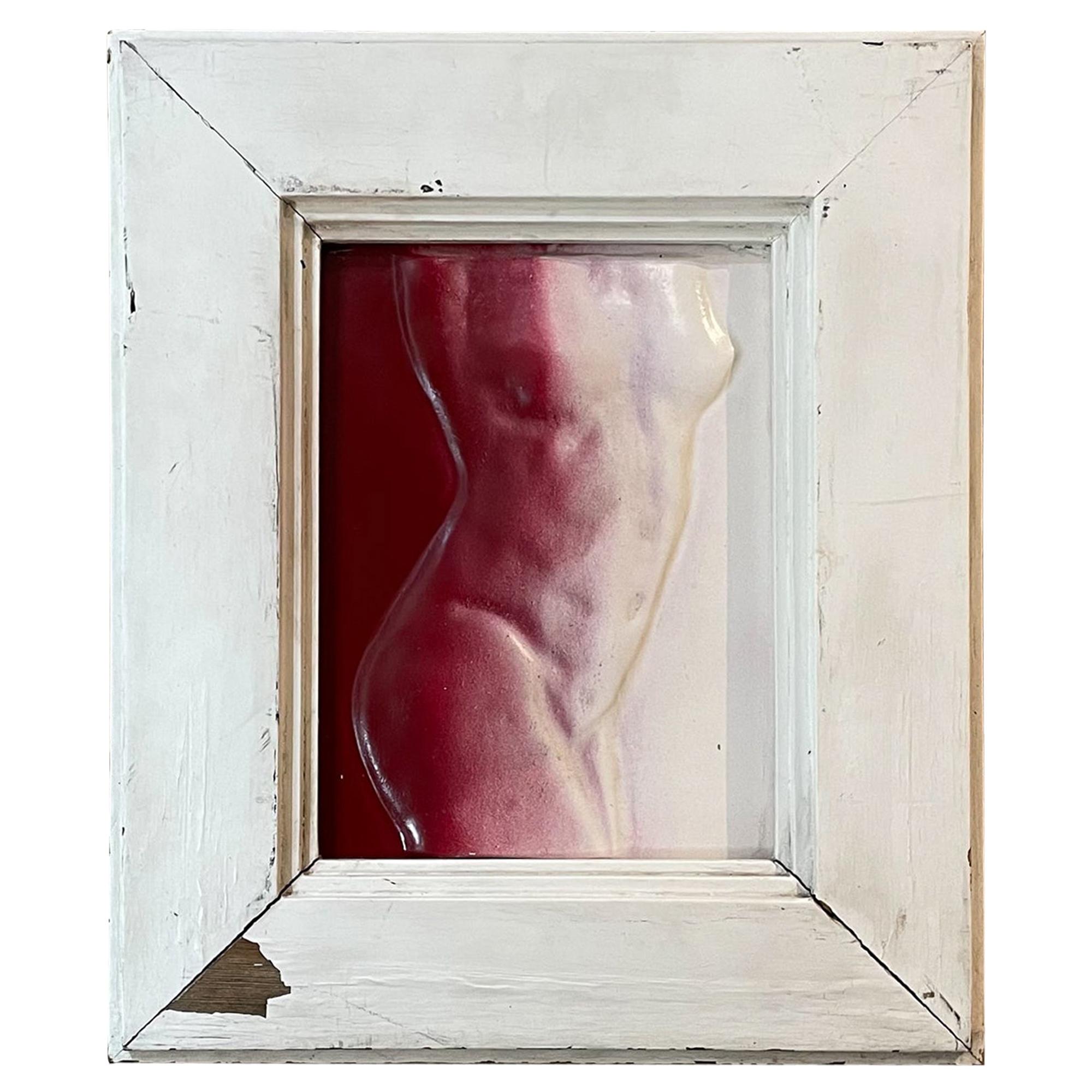 Female Nude Torso Aluminum Metal Wall Art Vintage Frame in Red & White, 1960s For Sale