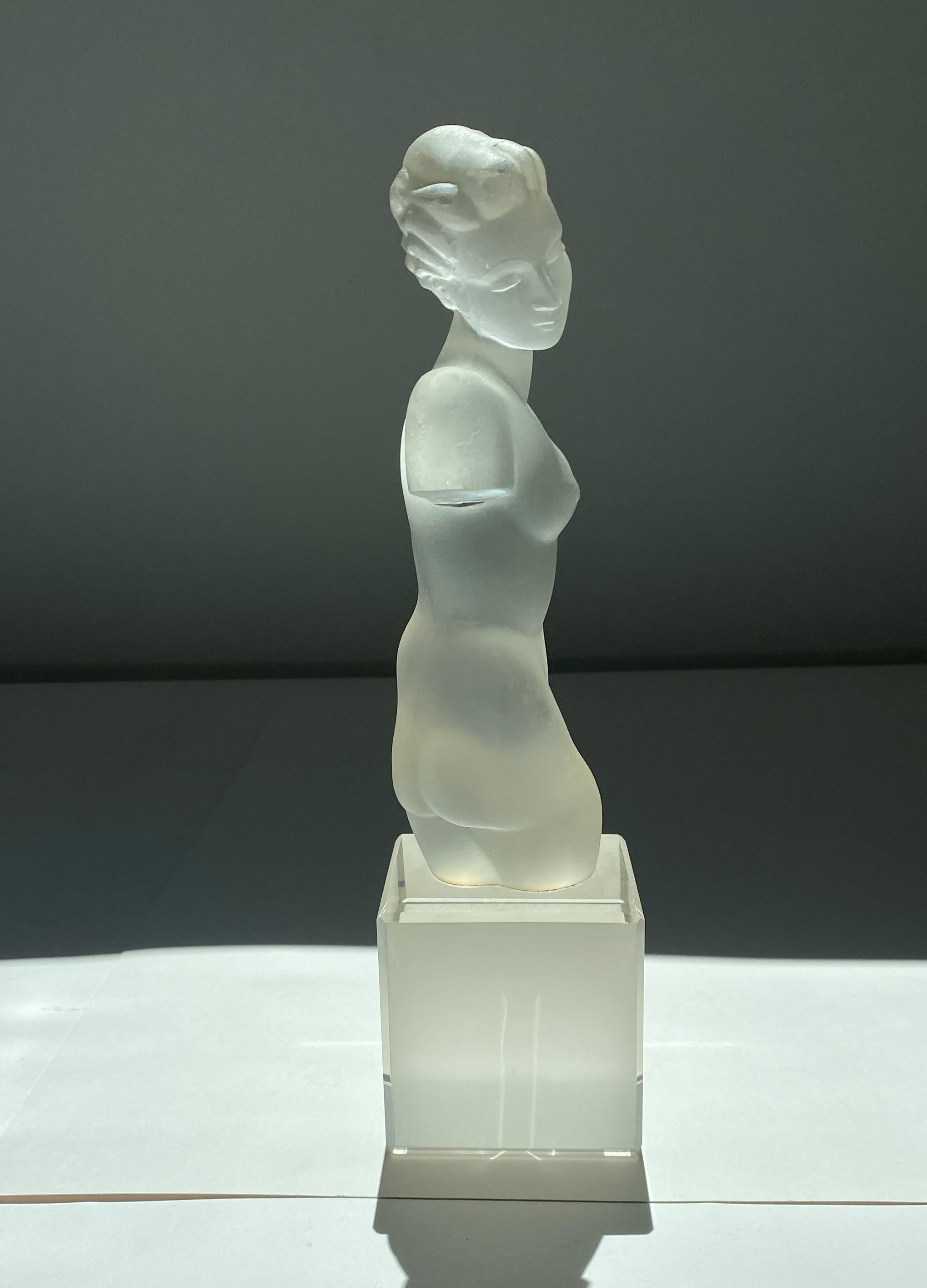 Glass Sculpture of Nude Female Torso Crystal Resin Contemporary Home Art Deco 