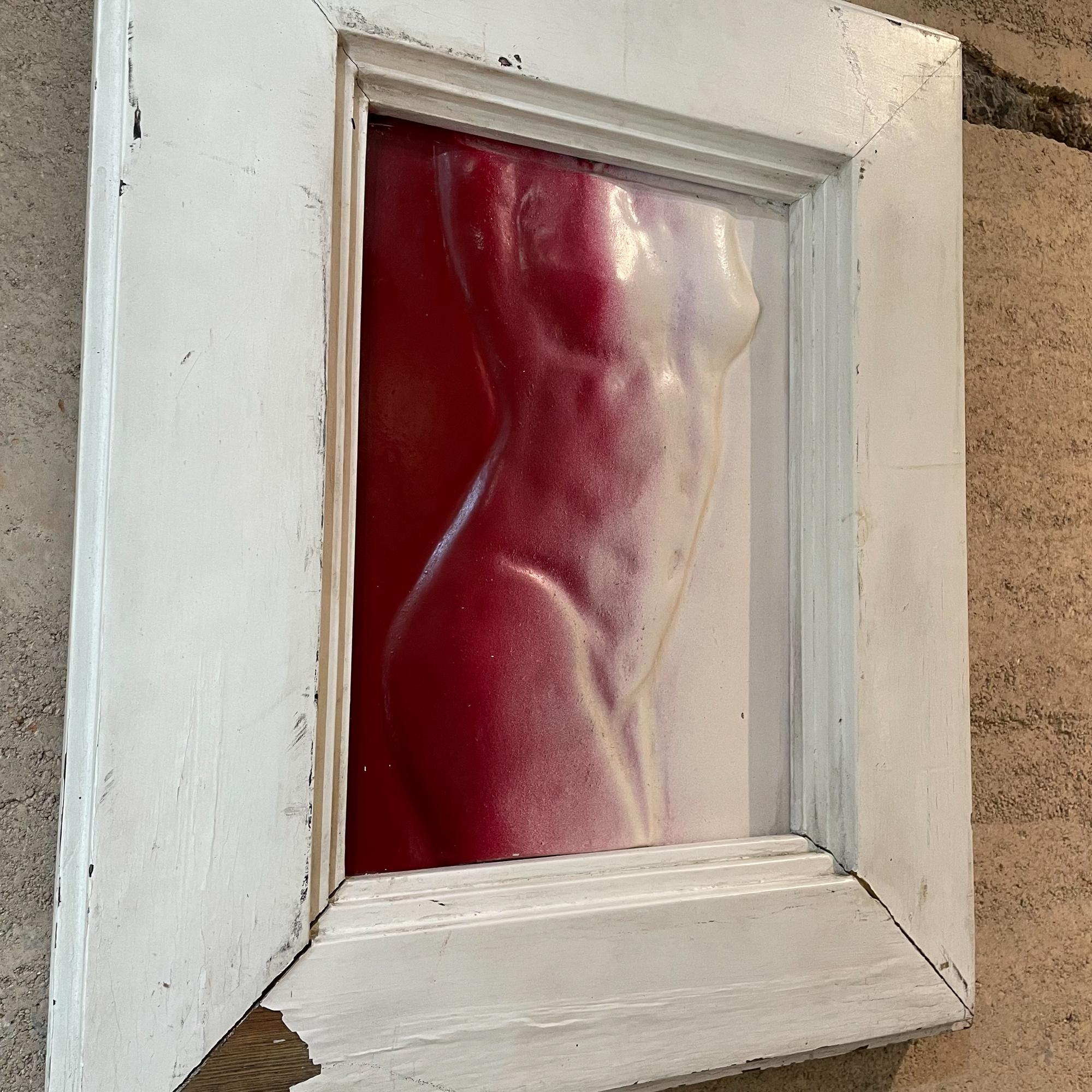 Mid-Century Modern Female Nude Torso Aluminum Metal Wall Art Vintage Frame in Red & White, 1960s For Sale