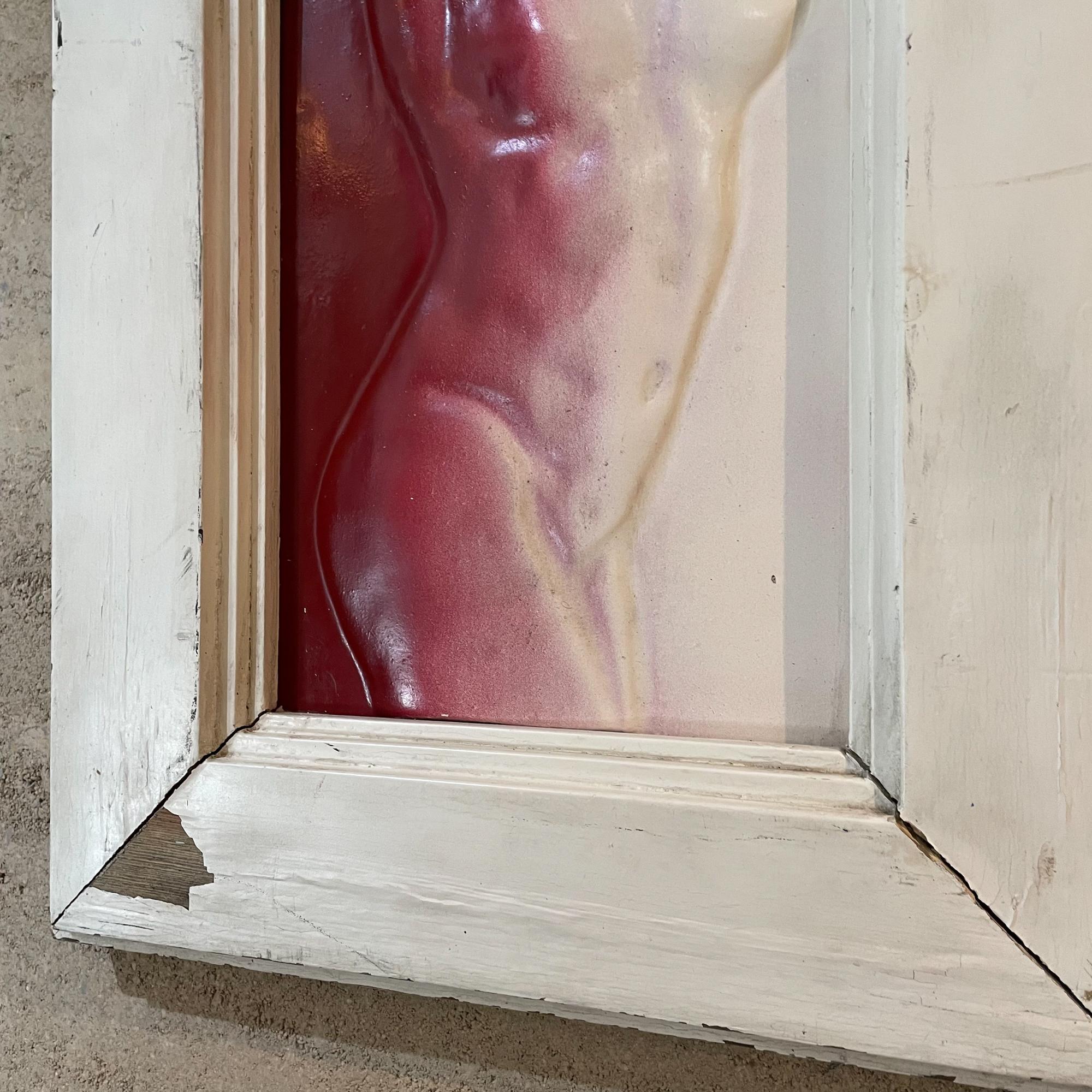 Mid-20th Century Female Nude Torso Aluminum Metal Wall Art Vintage Frame in Red & White, 1960s For Sale