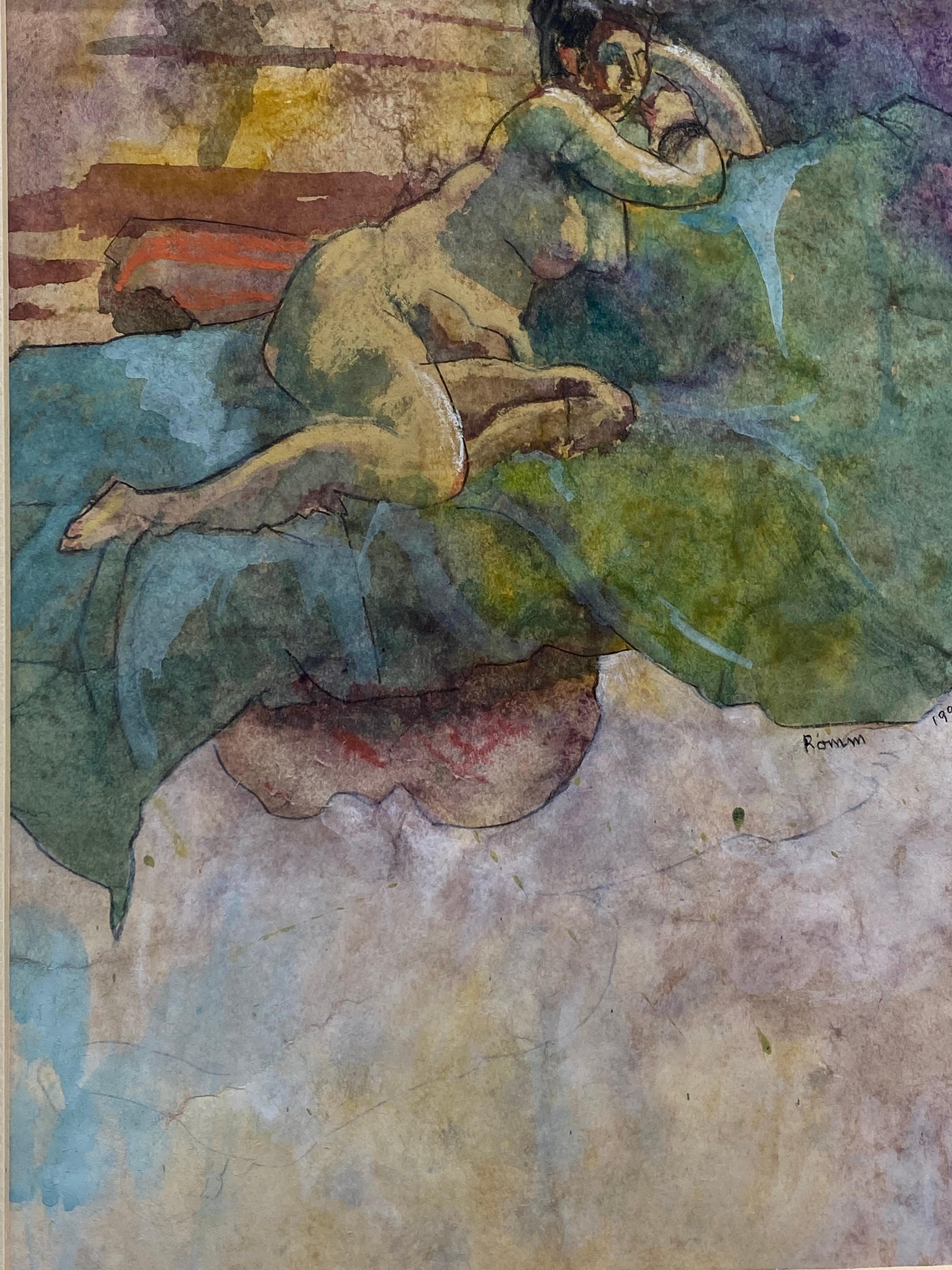 Américain Aquarelle sur papier de Flosss Romm Dworkin, 1990 en vente