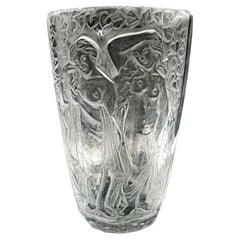 "Female Nudes and Ivy, " Deeply Engraved Art Deco Glass Vase, Czech
