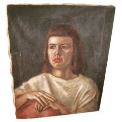 Female Oil Painting Mid Century Canvas Modernist Oil Portrait