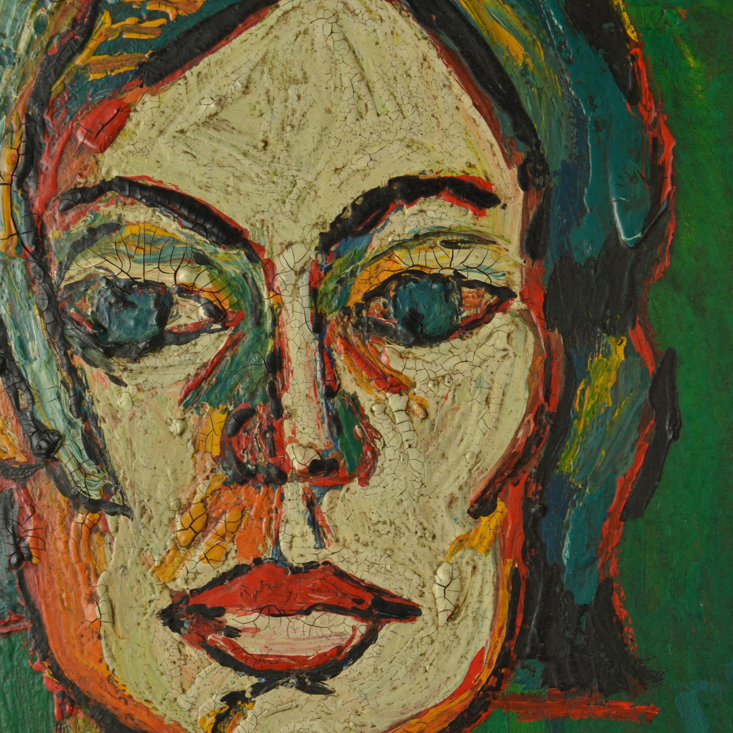 Retrato Femenino Años 60 en Colores Brillantes mediados del siglo XX en venta