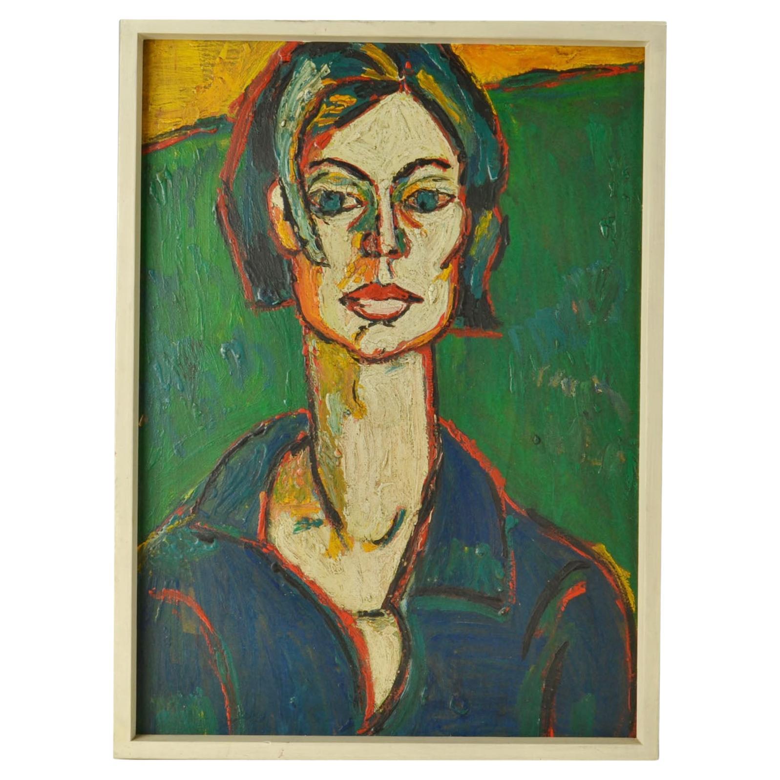 Retrato Femenino Años 60 en Colores Brillantes en venta