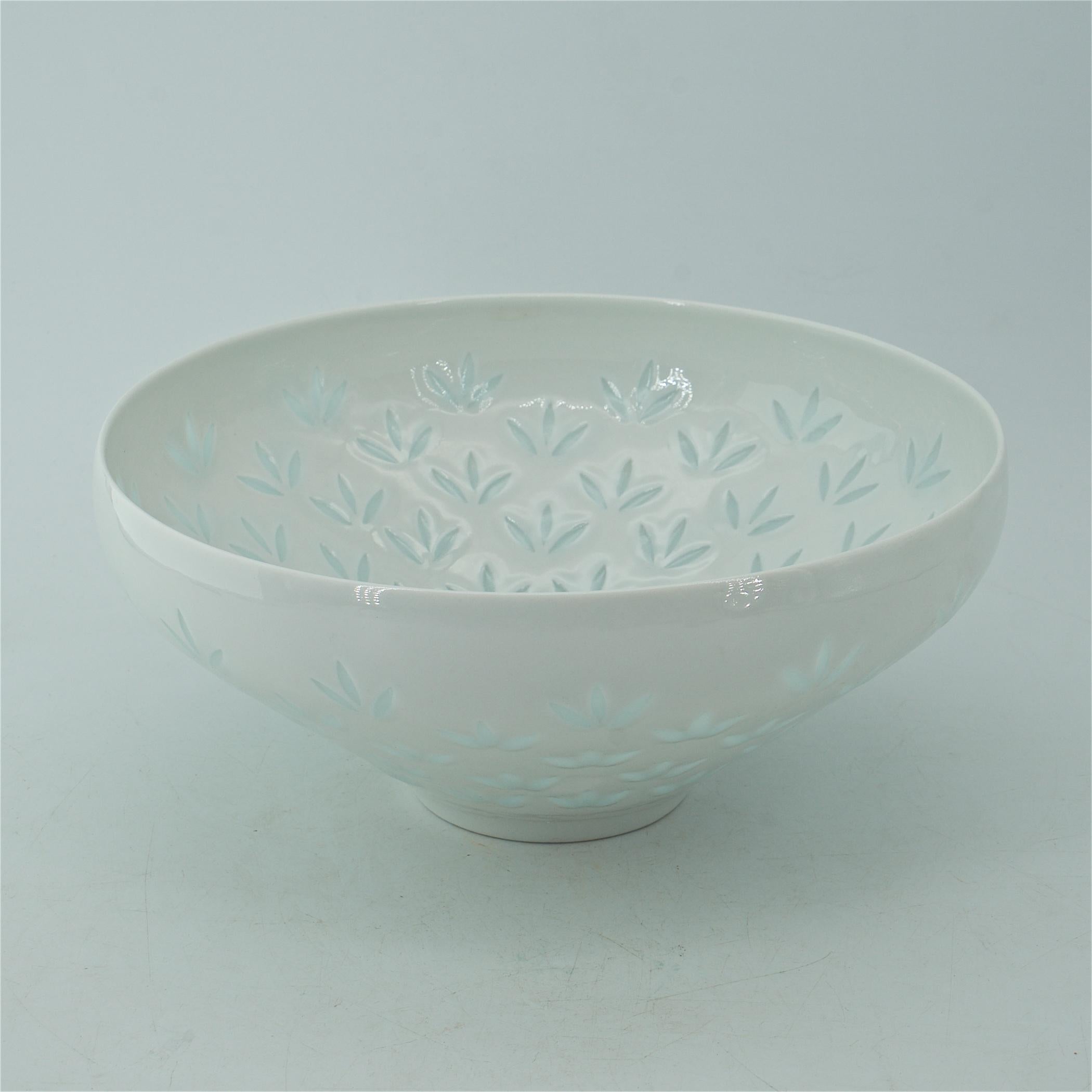 Mid-Century Modern Female Scandinavian Design Chinese Patterned Porcelain Centerpiece Bowl, Finland For Sale