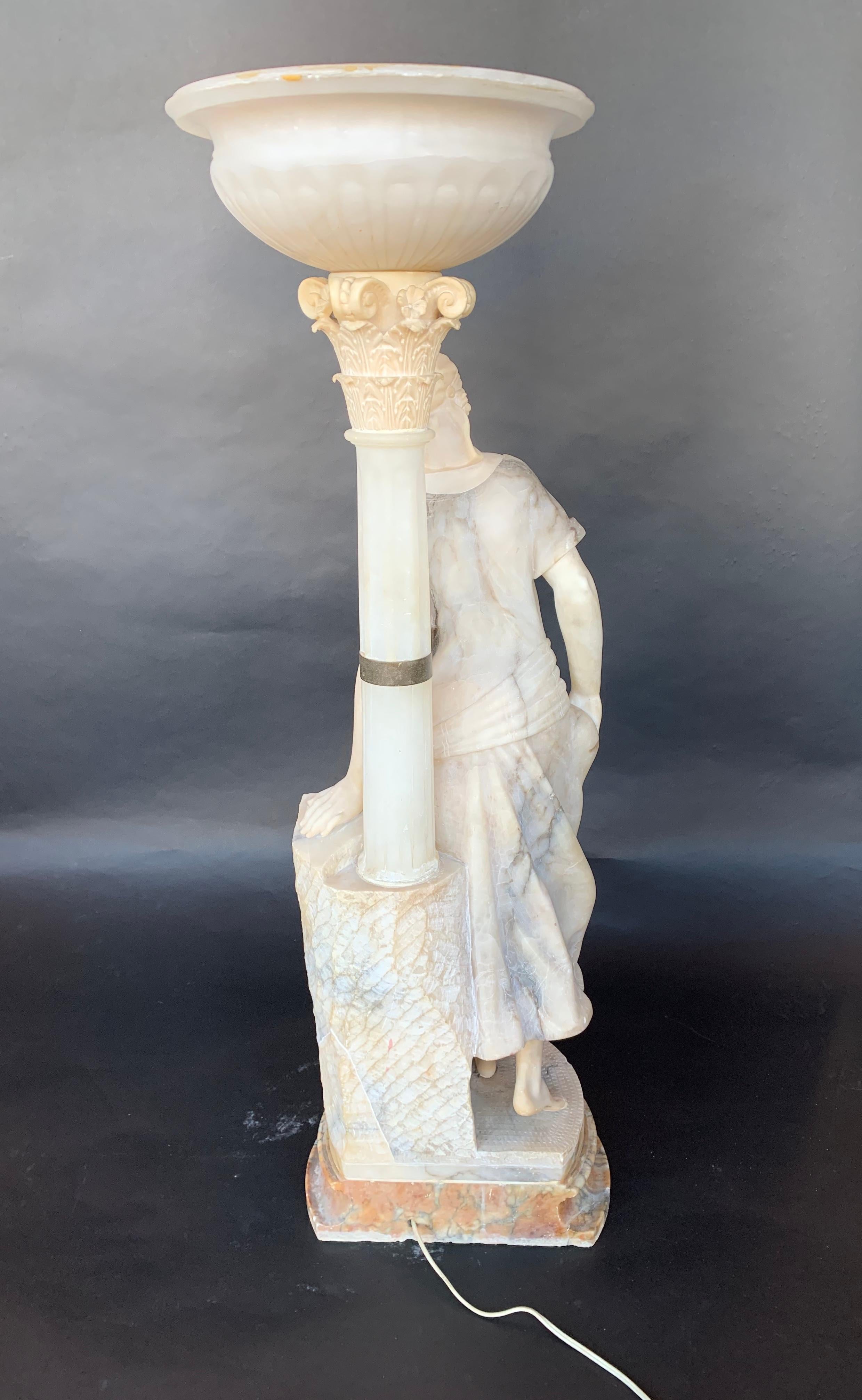 Alabaster Female Sculptural Torchère Lamp For Sale