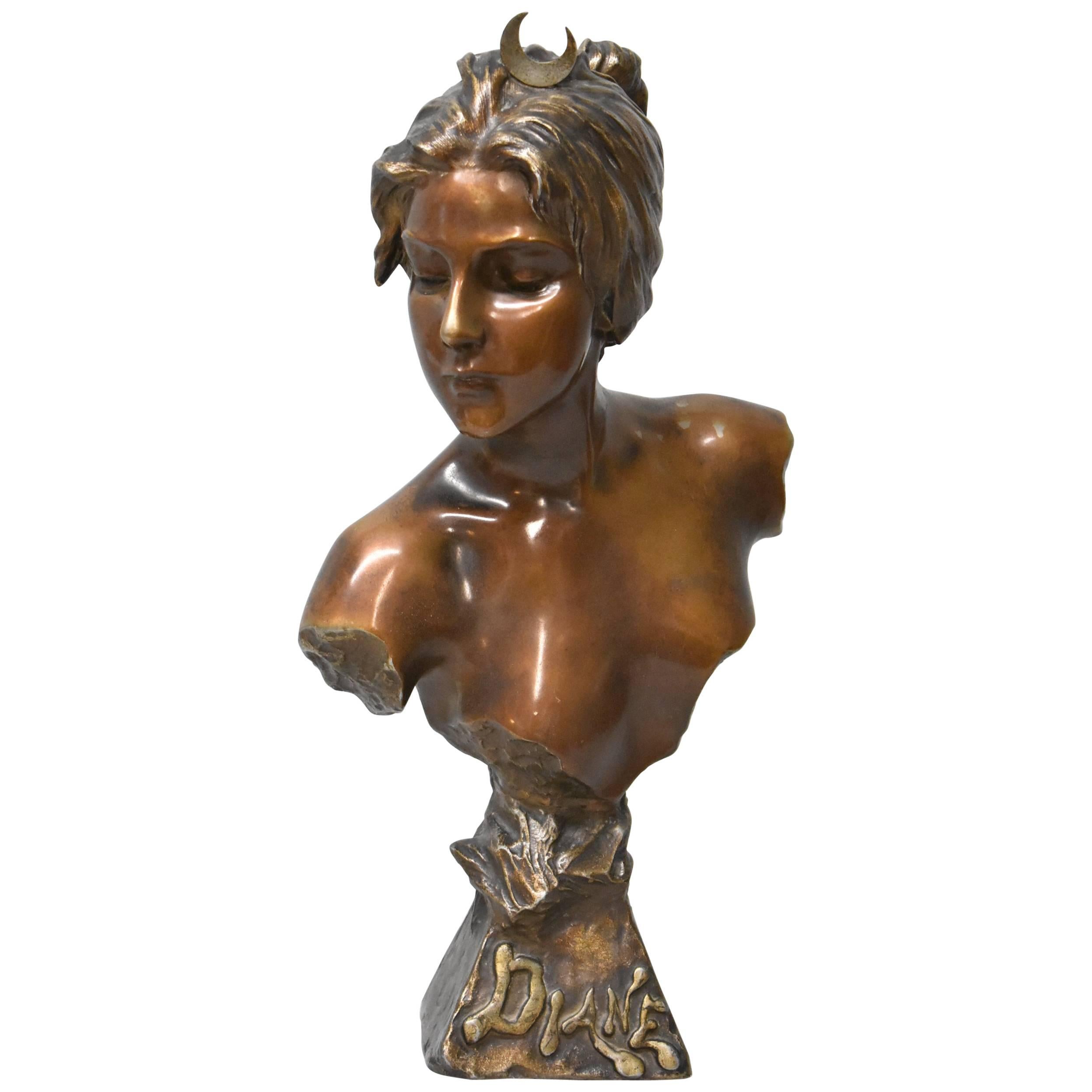 Female Sculpture Bust "Diane" Attributed to Emmanuel Villanis French