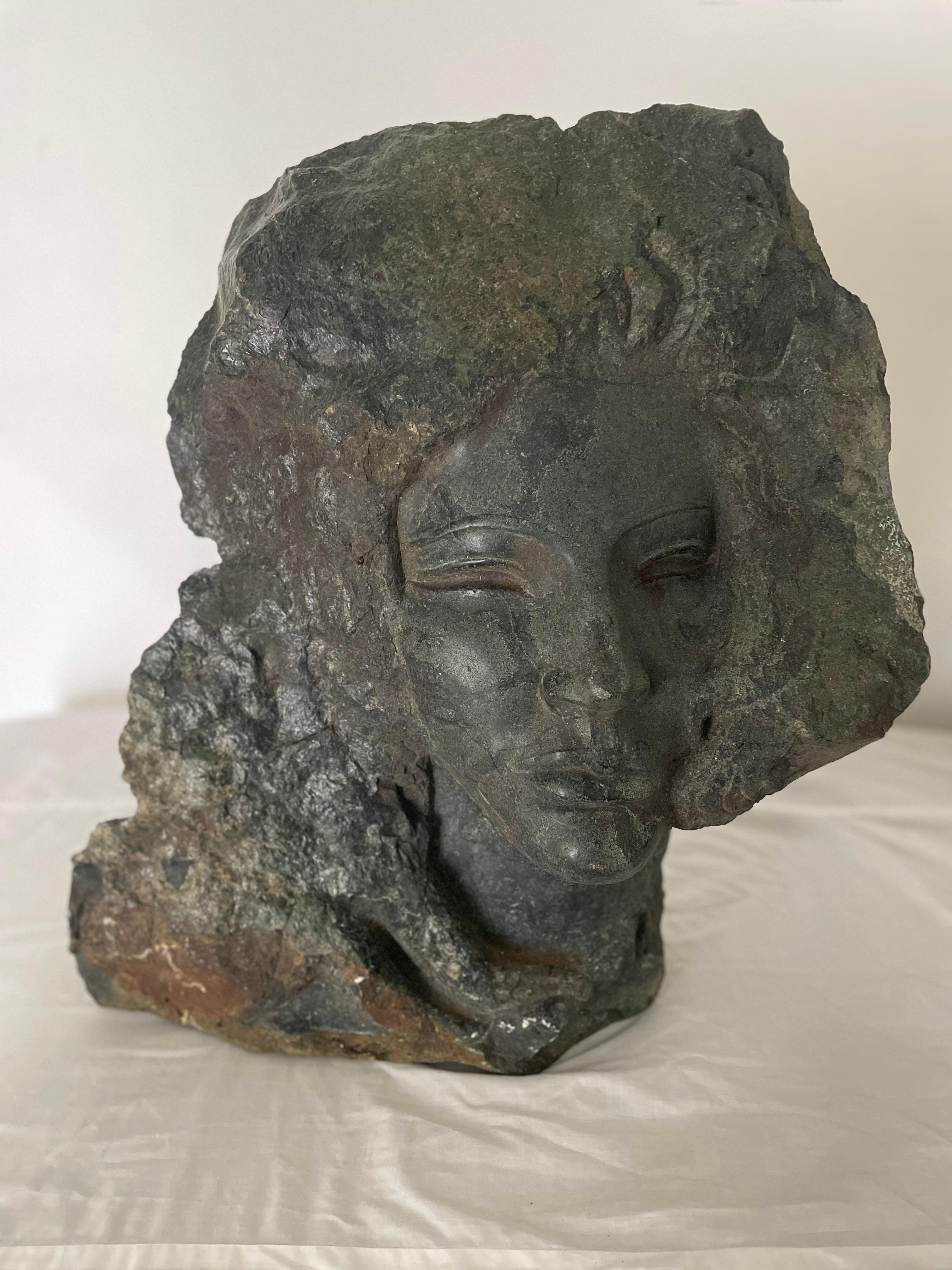 Female Sculpture Carved Stone Bust of a Woman Signed by Artist Charles Cutler For Sale 4