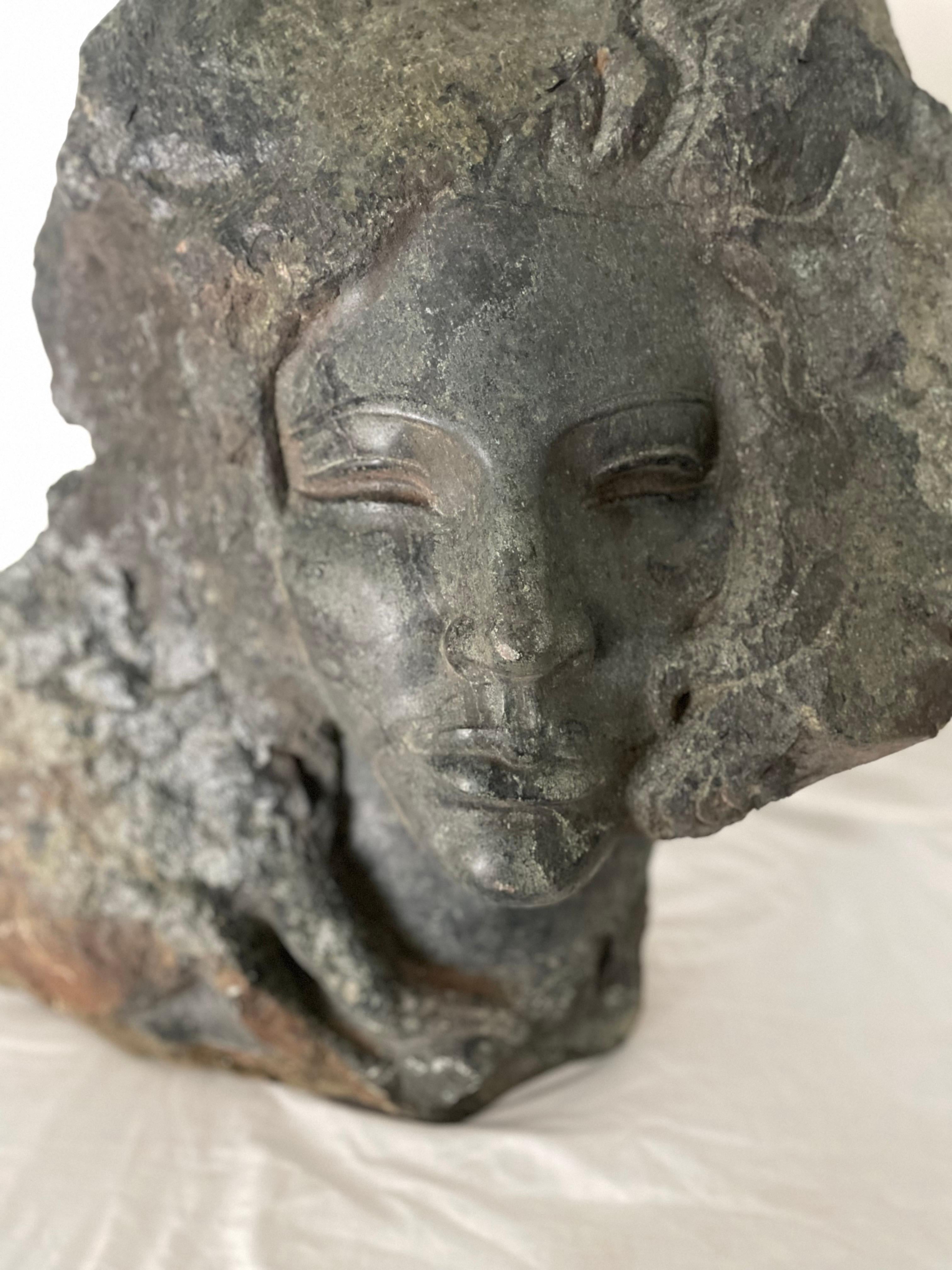 Hand-Carved Female Sculpture Carved Stone Bust of a Woman Signed by Artist Charles Cutler For Sale