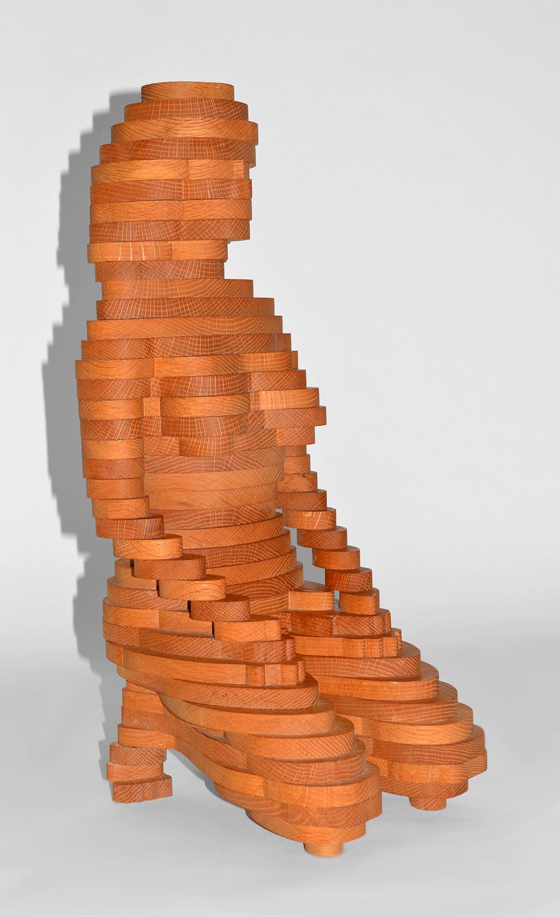 Female Sculpture in Joined Wood 3-D Cubist Surrealist by Reuben Karol, USA 1990s
Composed of cut Red Oak slats laminated into a three-dimensional sculpture, this piece is entitled 