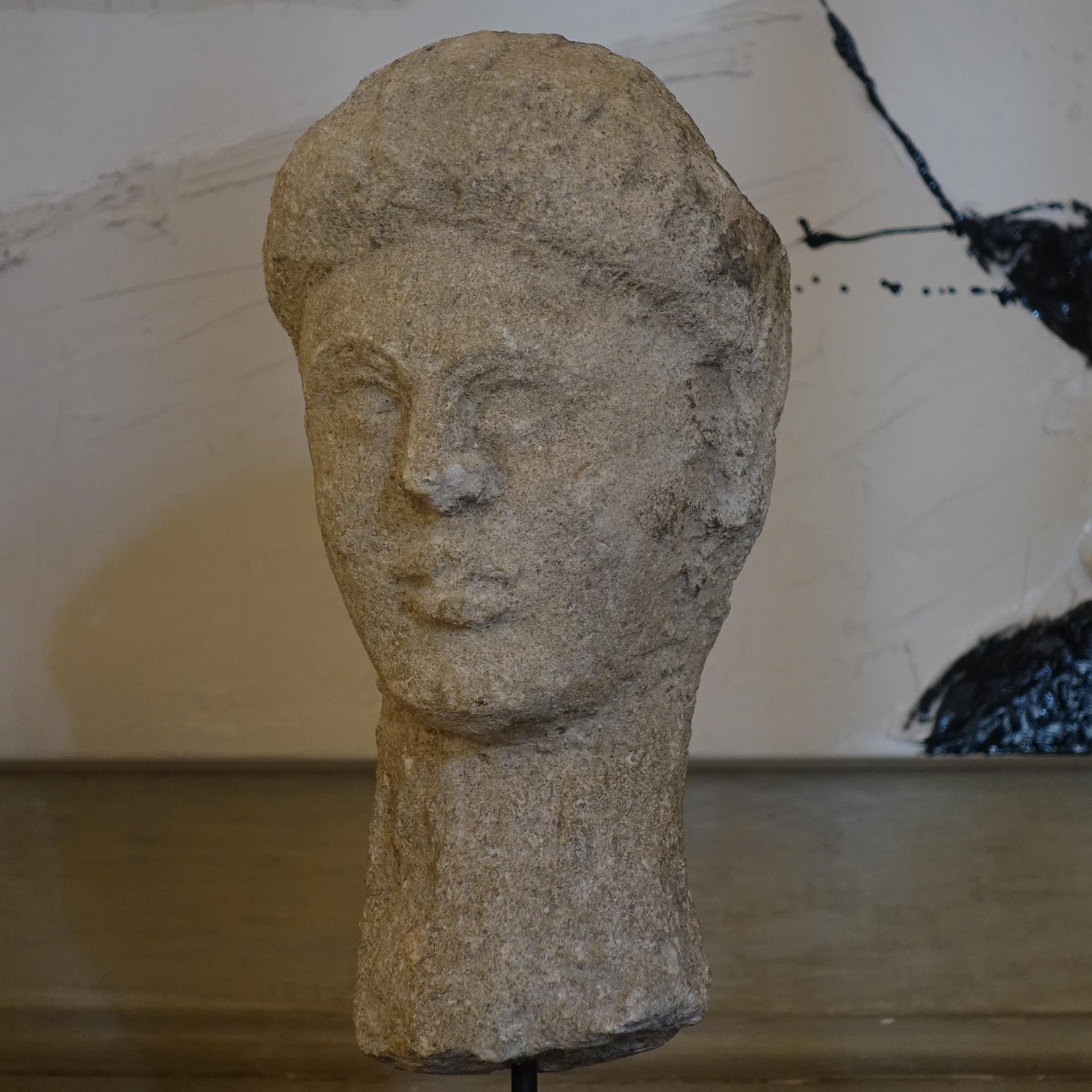 Female Stone Head on Steel Pedestal, Italy, Mid 20th Century 2