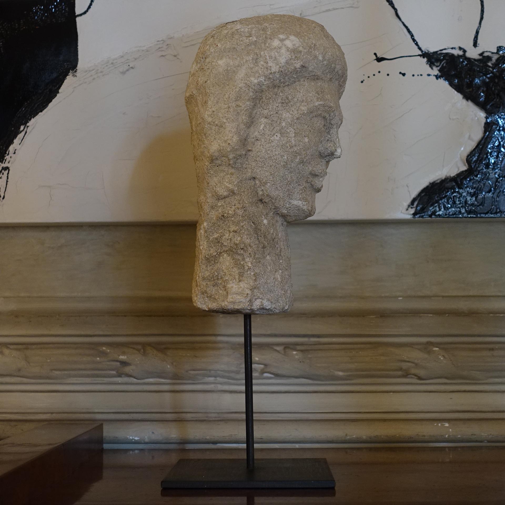 Female Stone Head on Steel Pedestal, Italy, Mid 20th Century 3