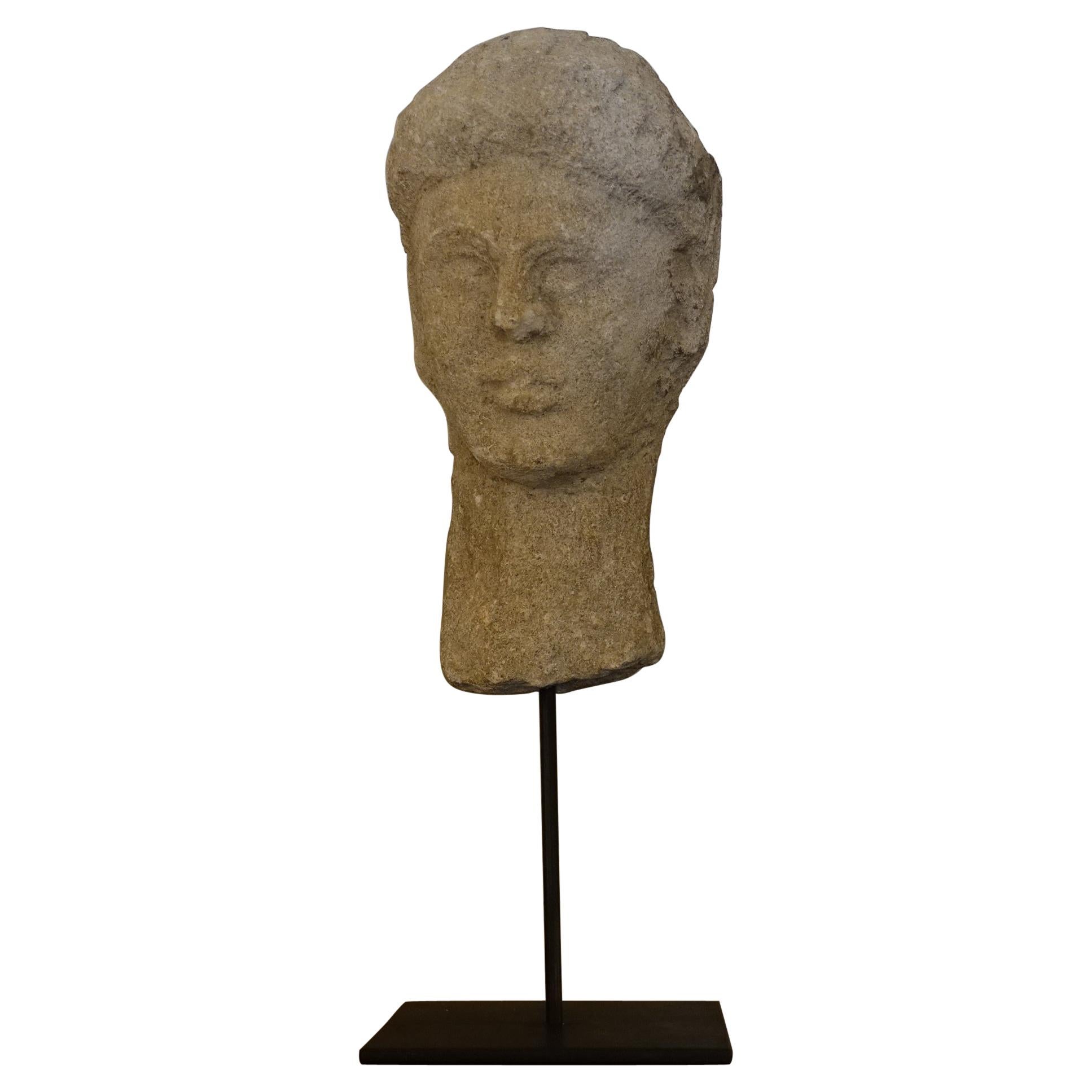 Female Stone Head on Steel Pedestal, Italy, Mid 20th Century