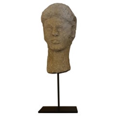 Female Stone Head on Steel Pedestal, Italy, Mid 20th Century
