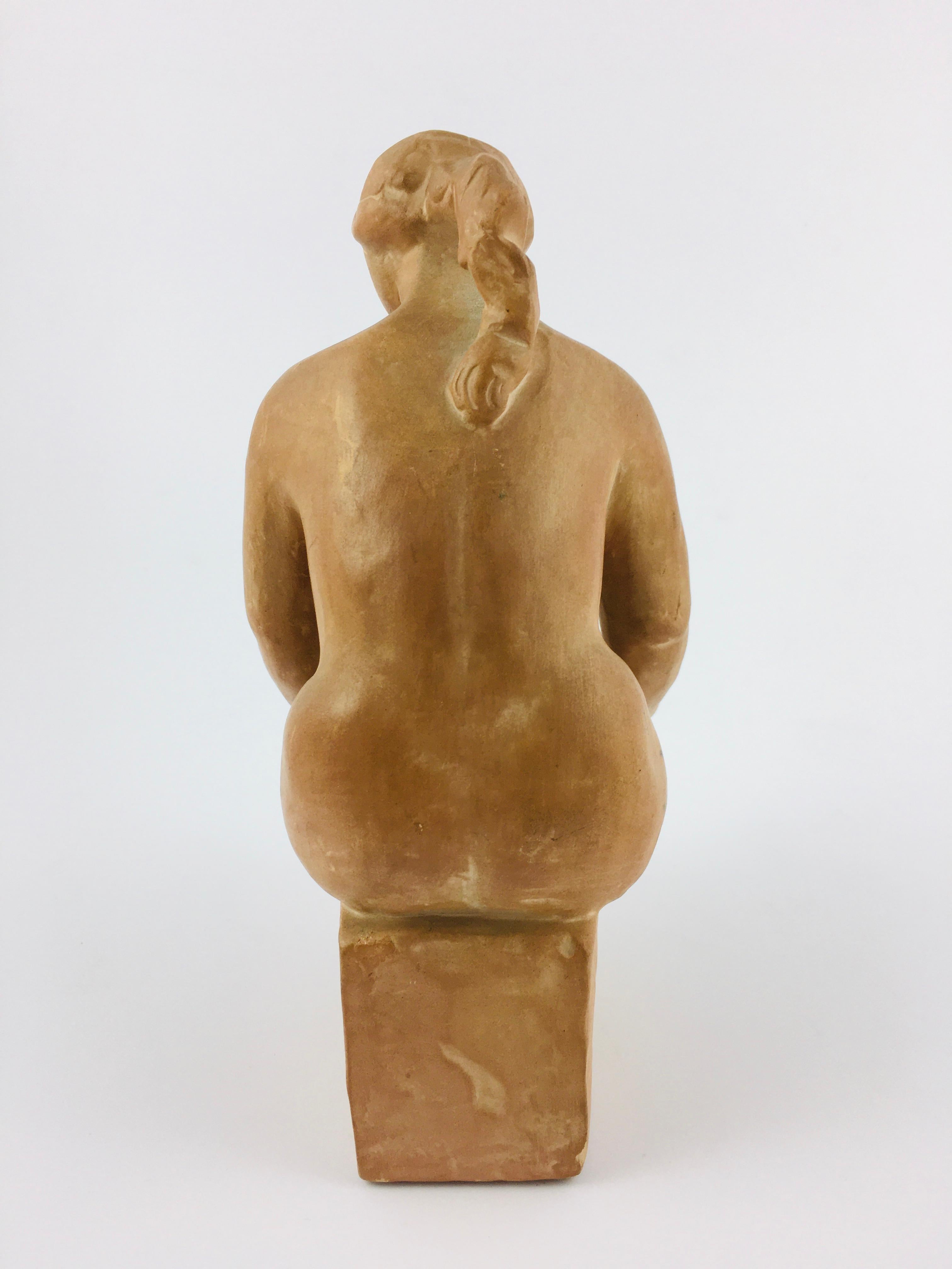 Hungarian  Terracotta Sculpture Female Nude Figure by Árpád Somogyi, Hungary 1970's For Sale
