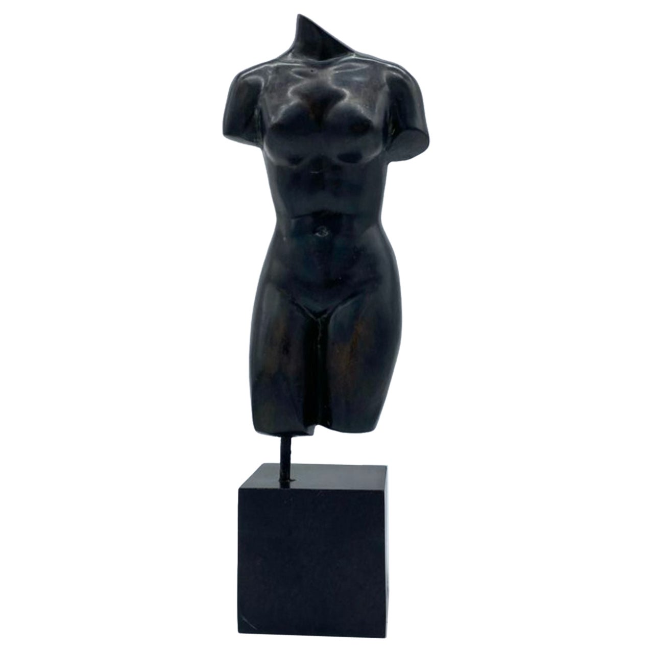 Female Torso Sculpture on a Wood Cube Plinth