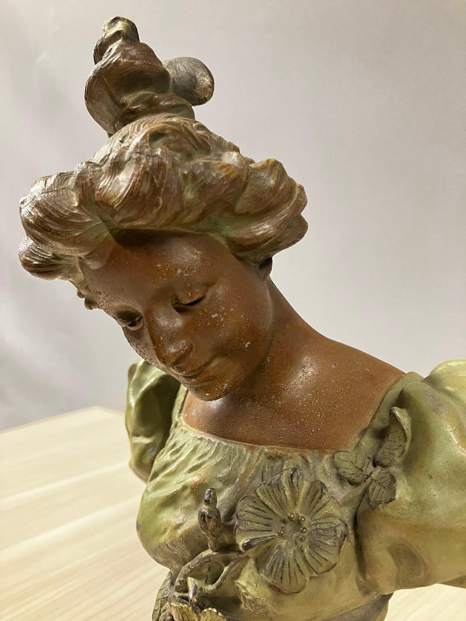 Female Victorian Summer Madame Bust W/ Marble Base For Sale 4