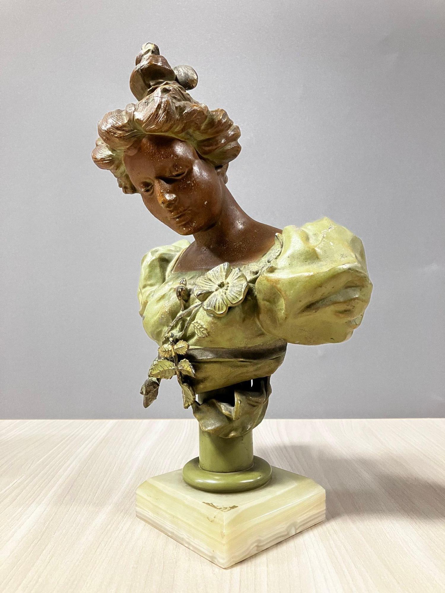 Female Victorian Summer Madame Bust W/ Marble Base For Sale 8