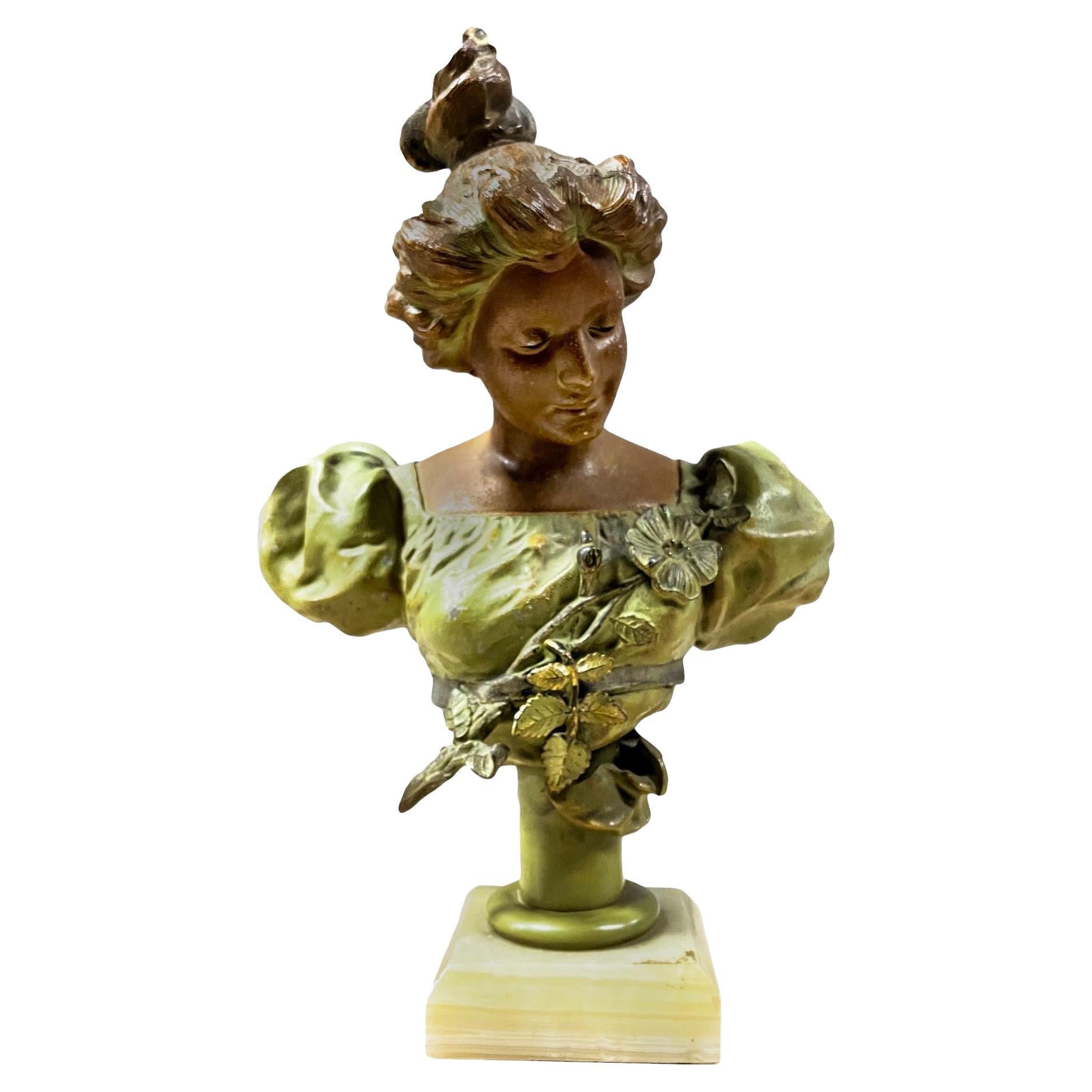 Female Victorian Summer Madame Bust W/ Marble Base For Sale
