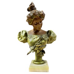 Female Victorian Summer Madame Bust W/ Marble Base