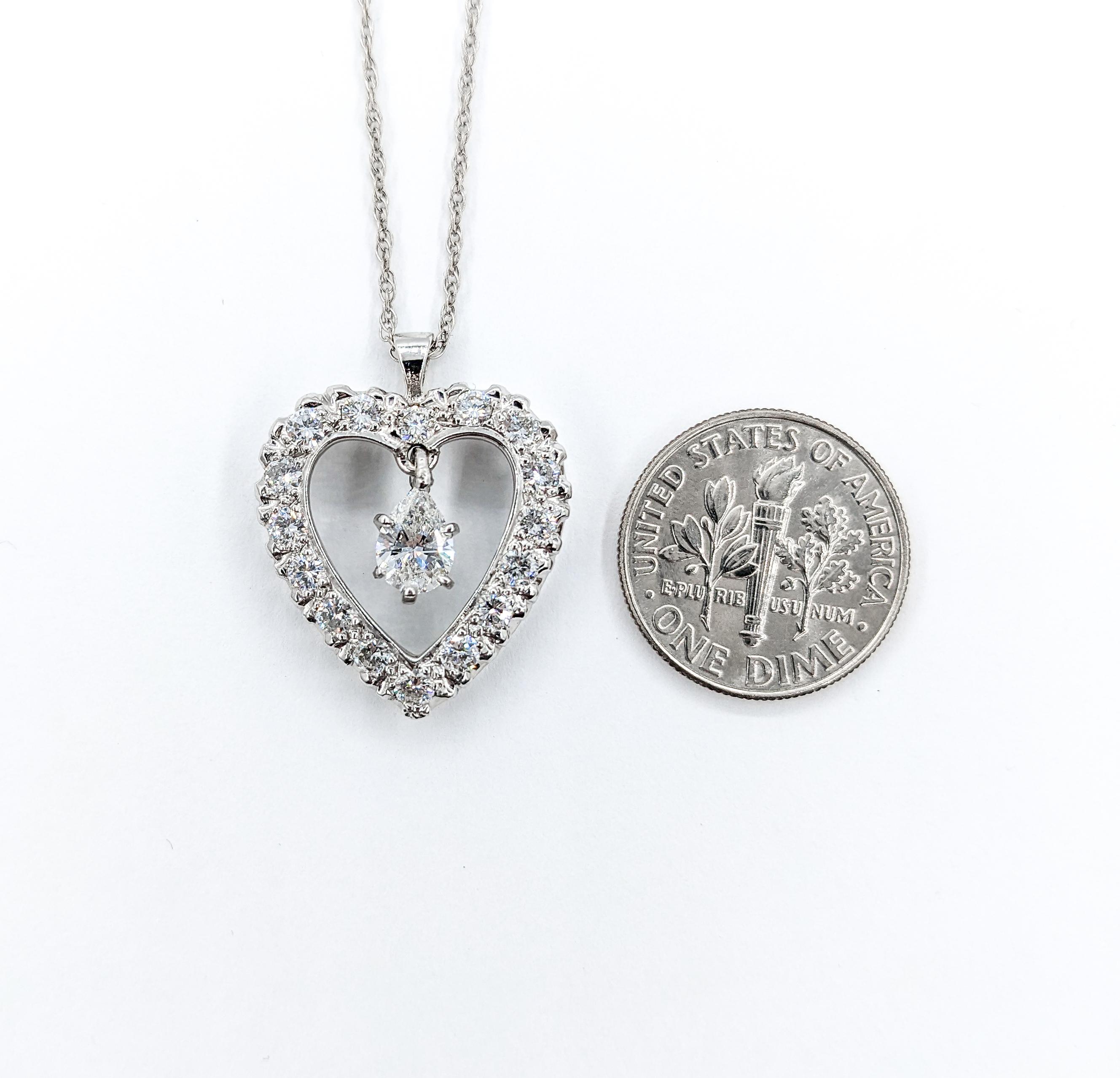  Feminine 1.30ctw Diamond Heart Pendant Necklace in White Gold For Sale 4