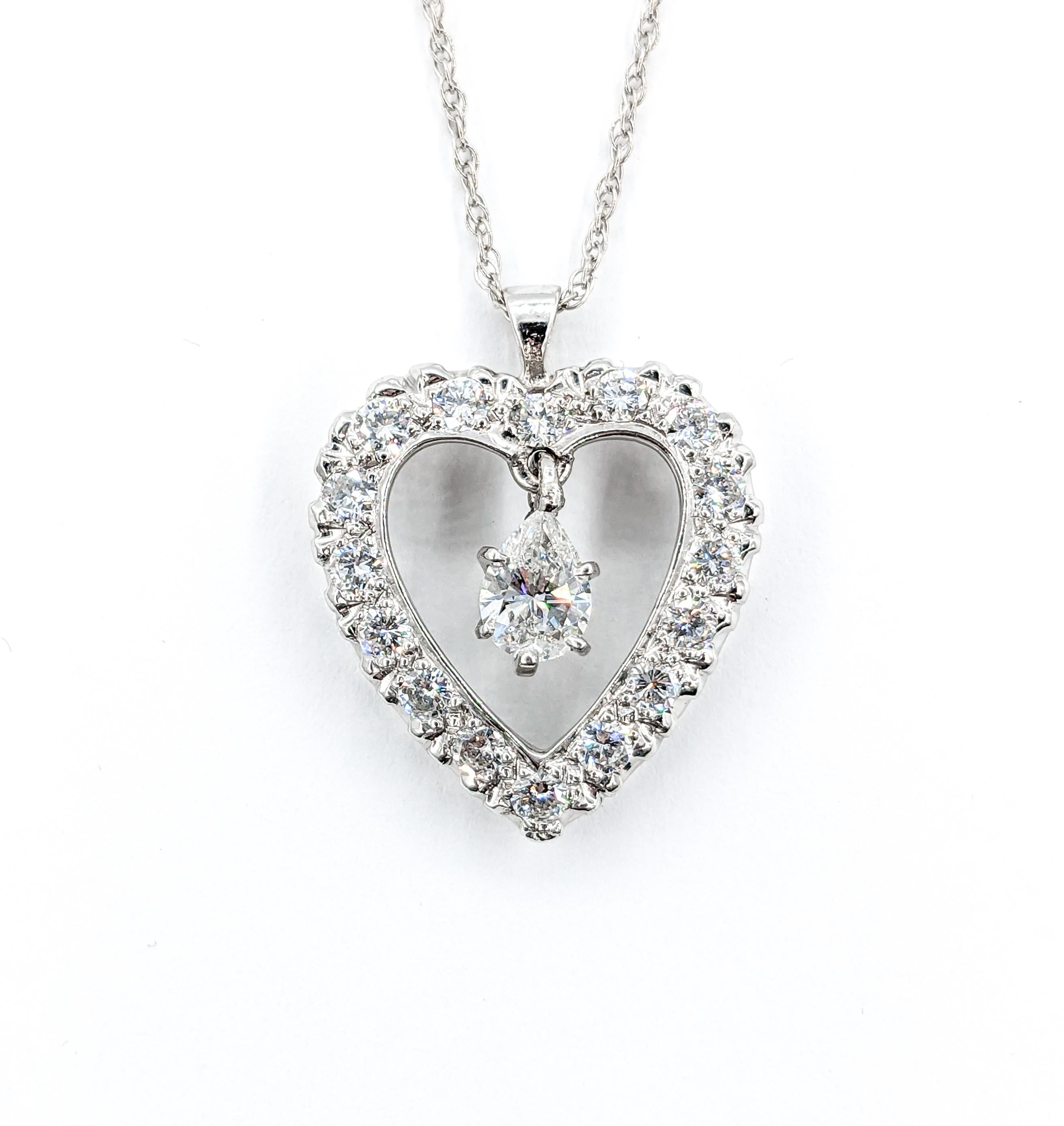  Feminine 1.30ctw Diamond Heart Pendant Necklace in White Gold For Sale 5
