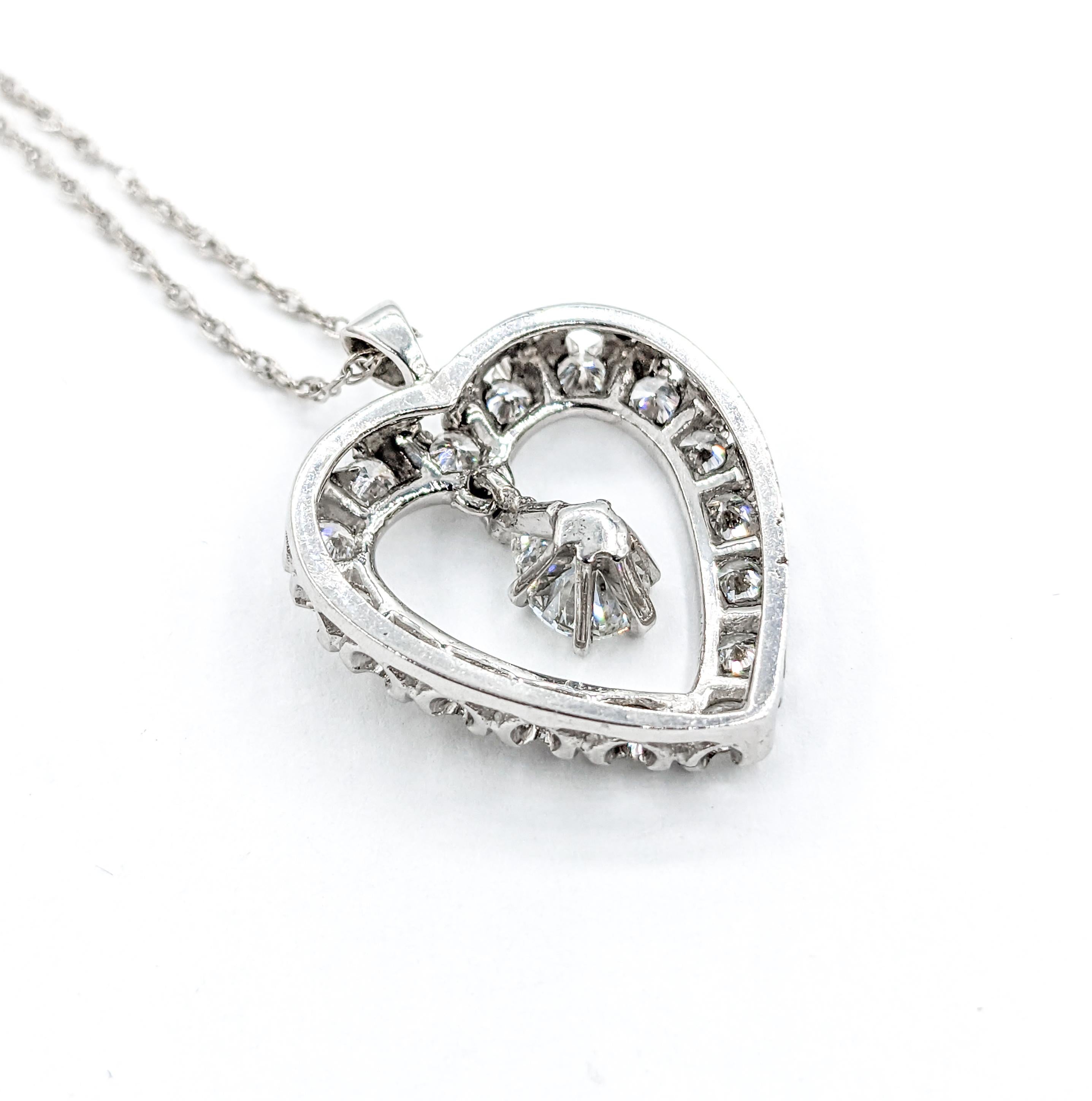 Pear Cut  Feminine 1.30ctw Diamond Heart Pendant Necklace in White Gold For Sale