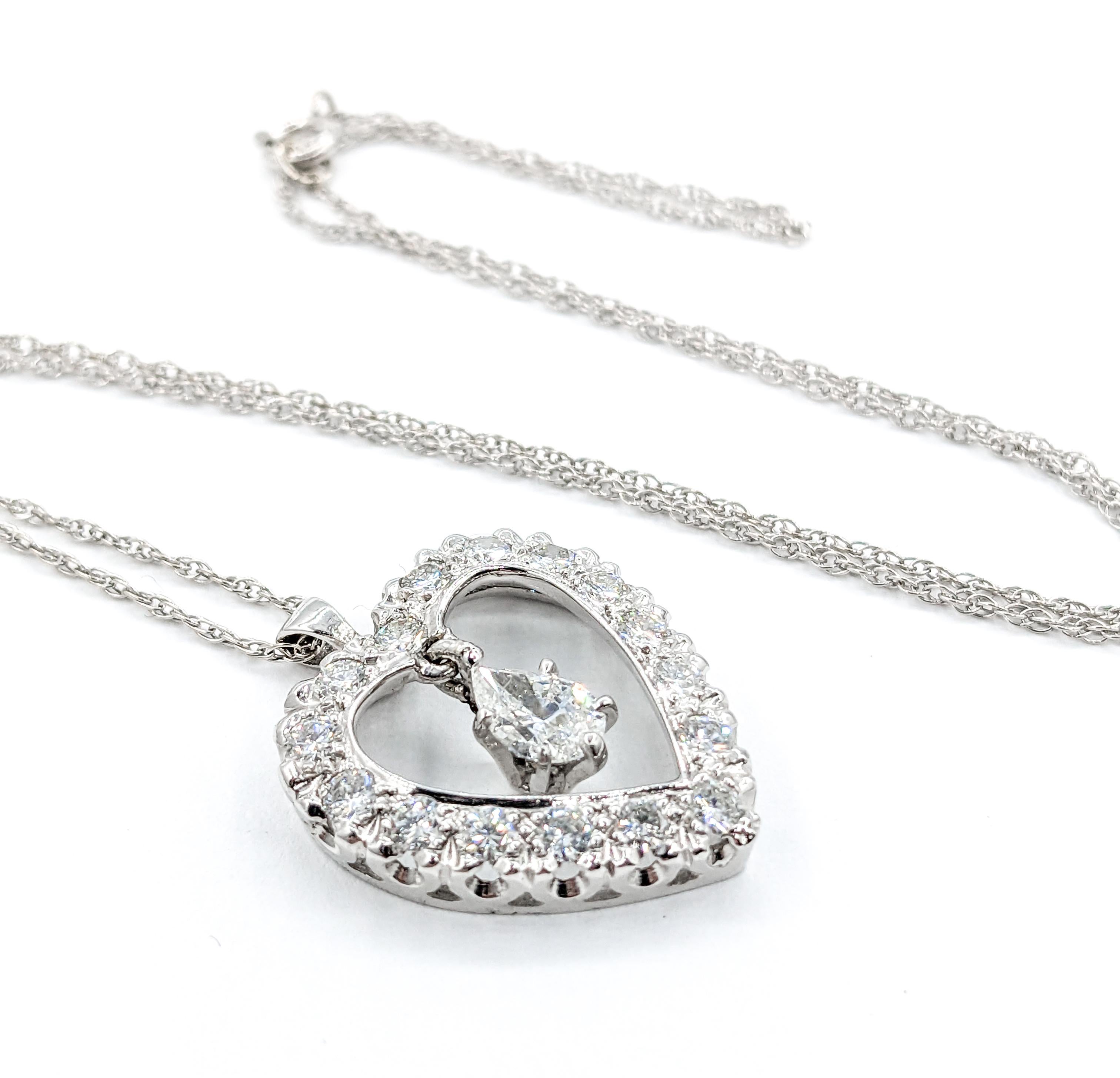 Women's  Feminine 1.30ctw Diamond Heart Pendant Necklace in White Gold For Sale