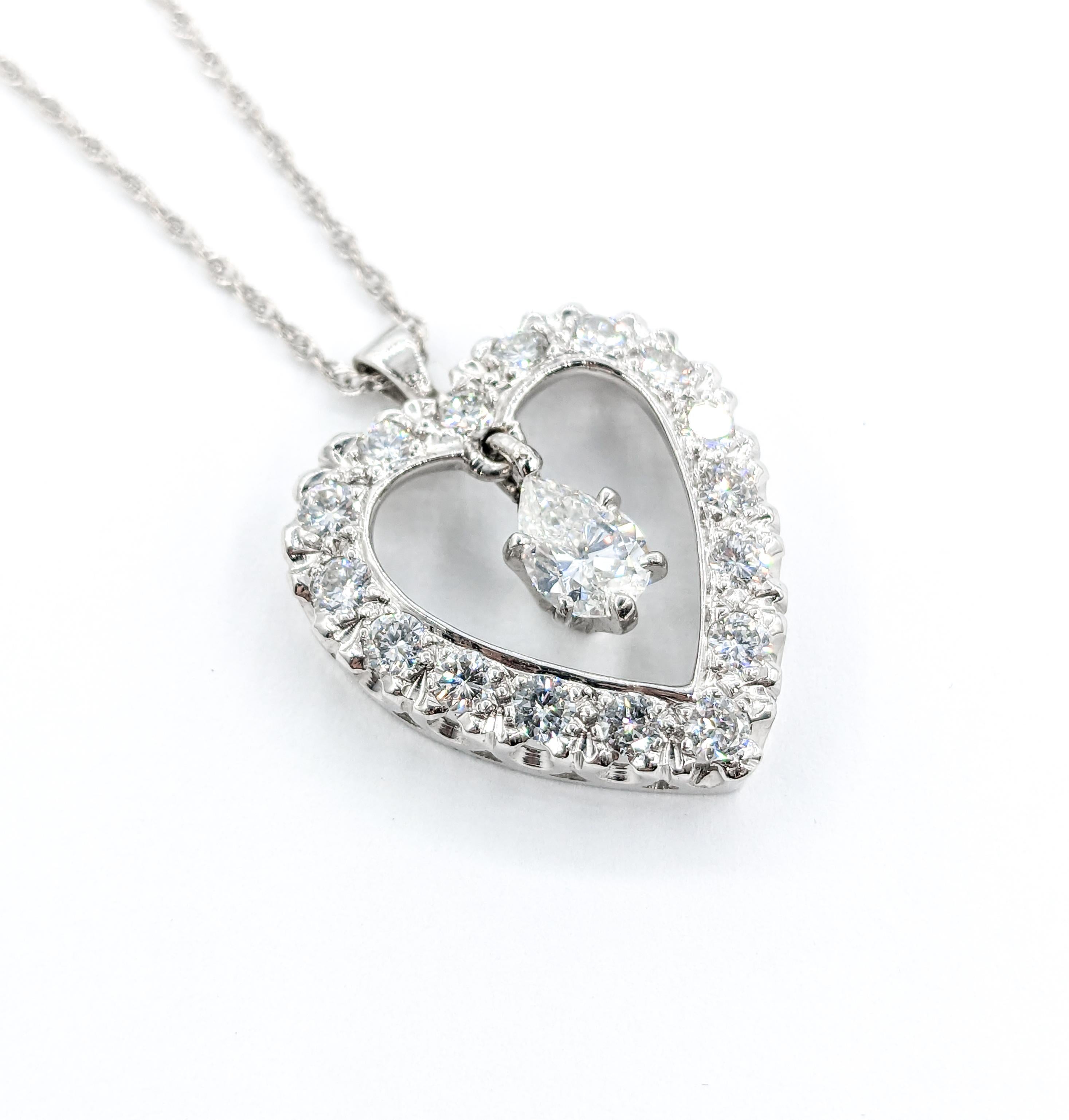  Feminine 1.30ctw Diamond Heart Pendant Necklace in White Gold For Sale 1